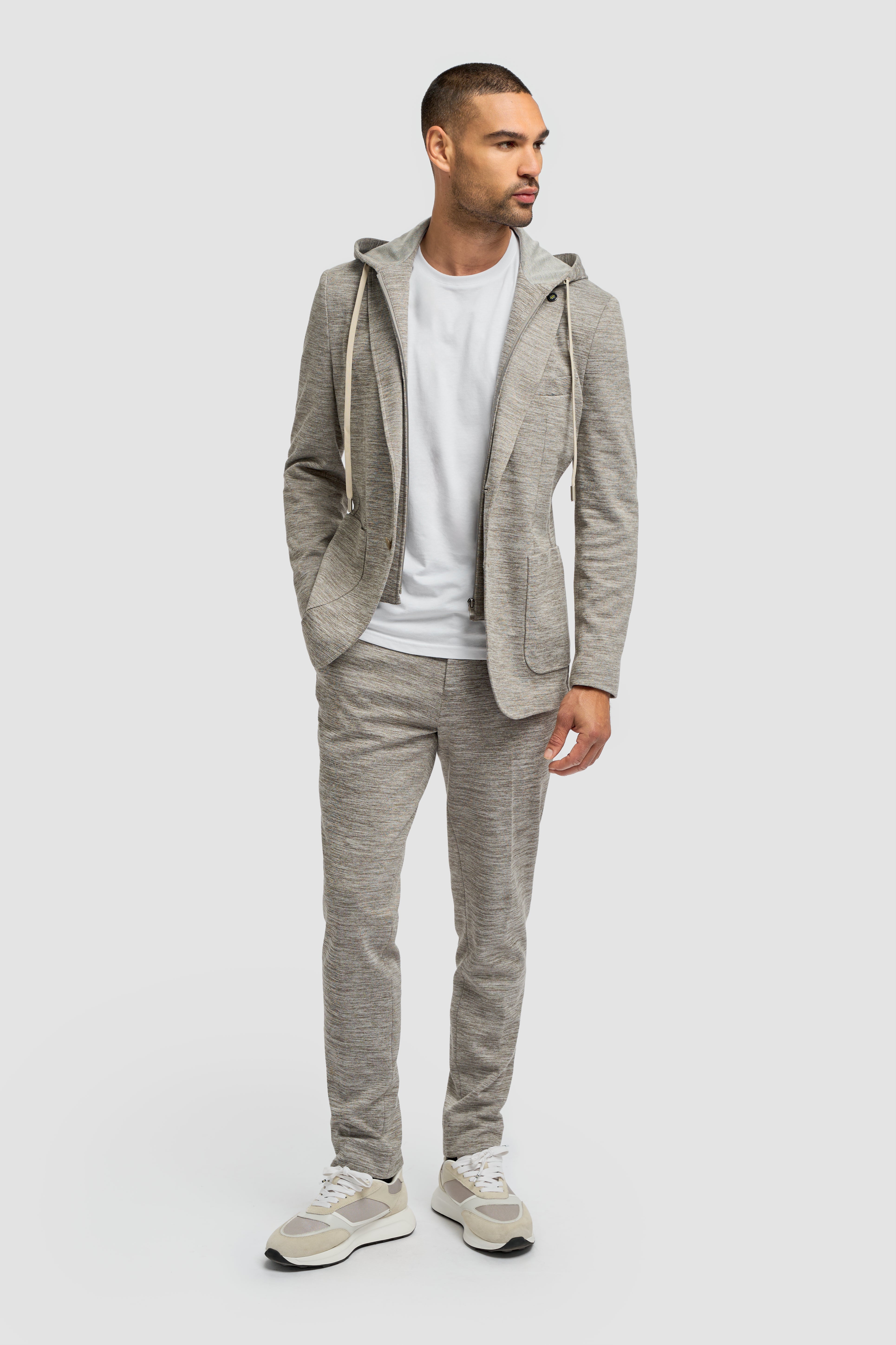 Men’s 2-Piece Cotton Blend Casual Suit - Columbus - Taupe Grey Modle Front Picture