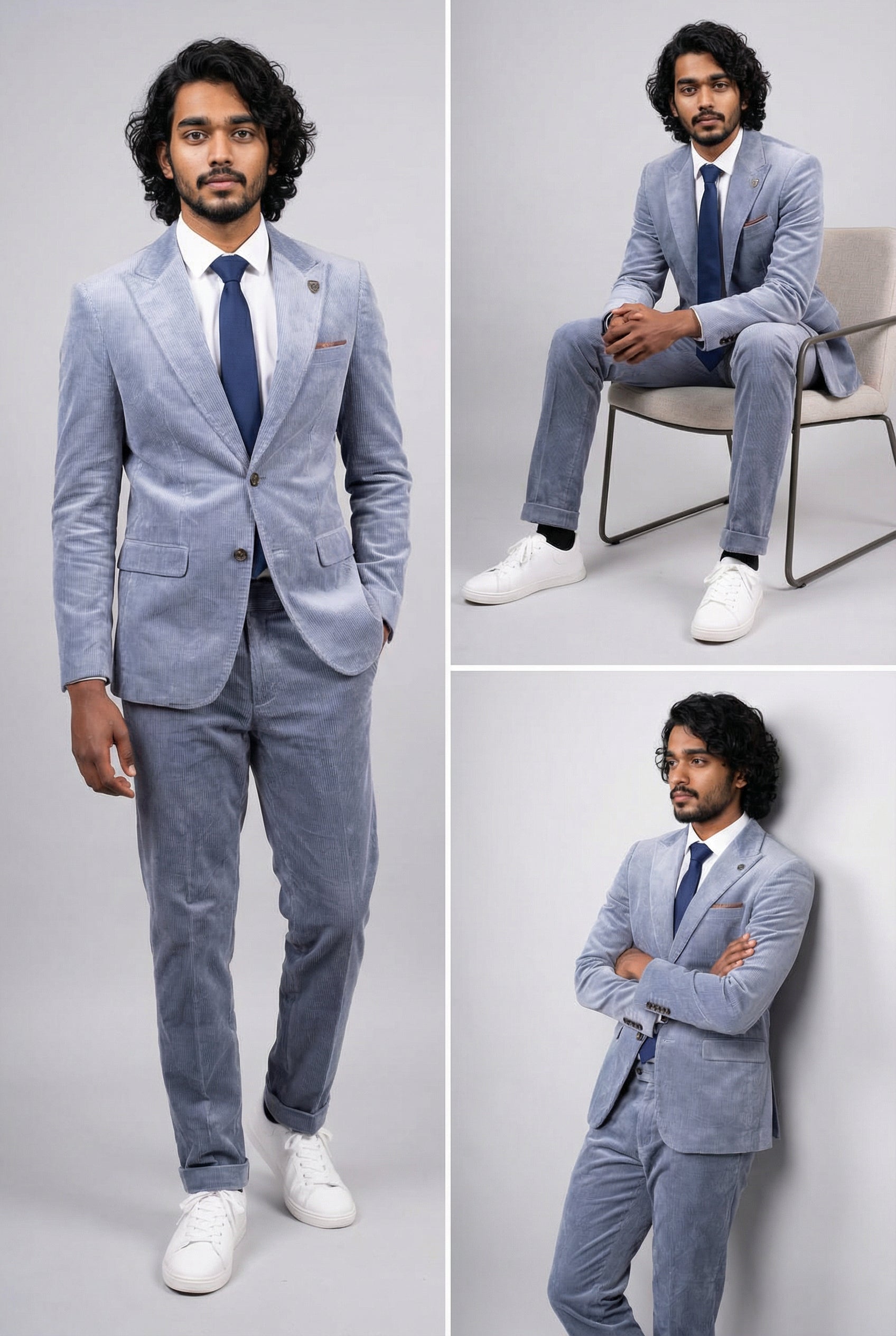 Men’s 2-Piece Cotton Corduroy Formal Suit - Dawson - Blue
