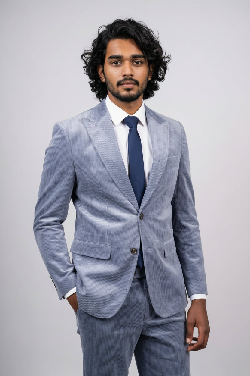 Men’s 2-Piece Cotton Corduroy Formal Suit - Dawson - Blue Model Picture