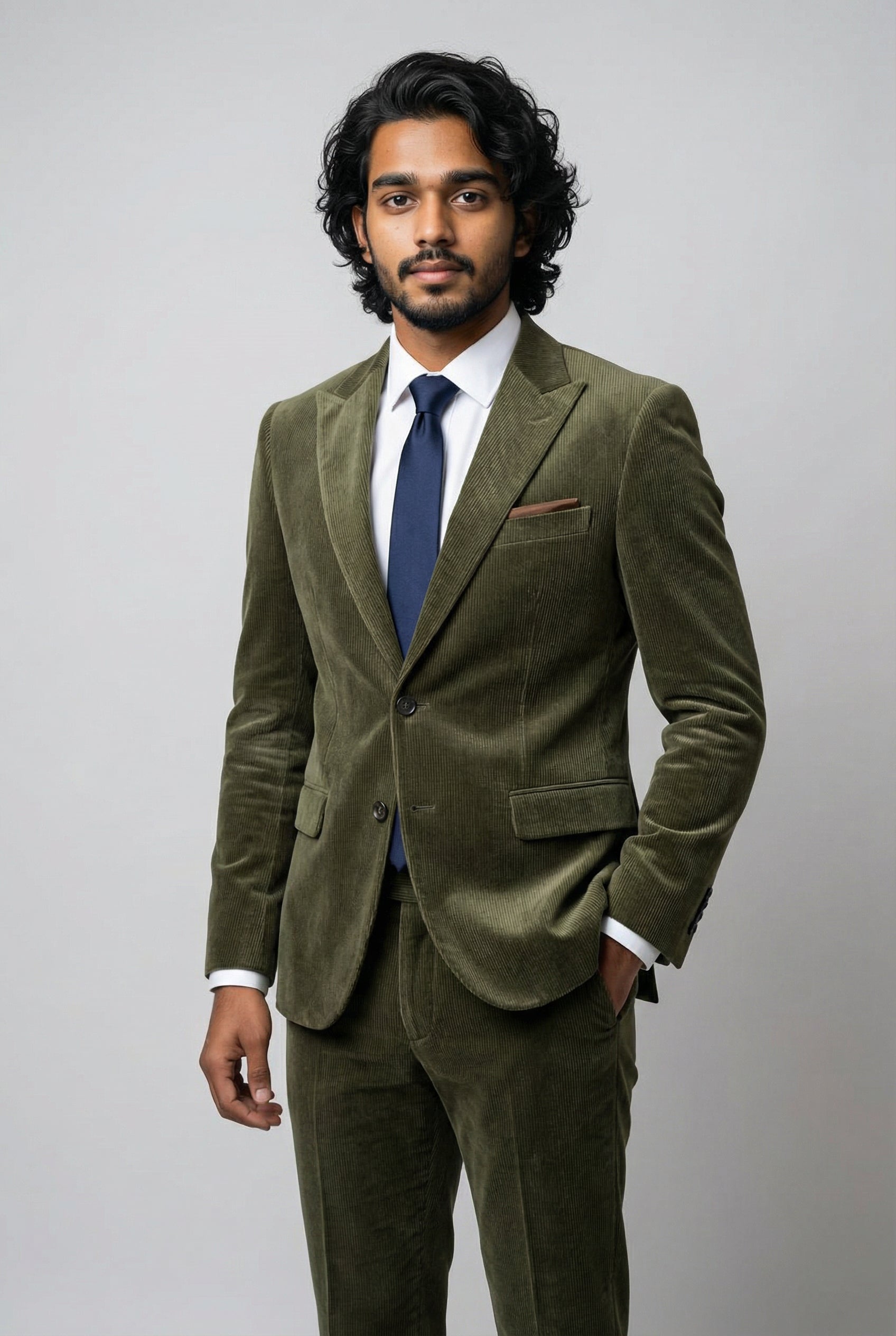 Men’s 2-Piece Cotton Corduroy Formal Suit - Dawson - Green Front Picture