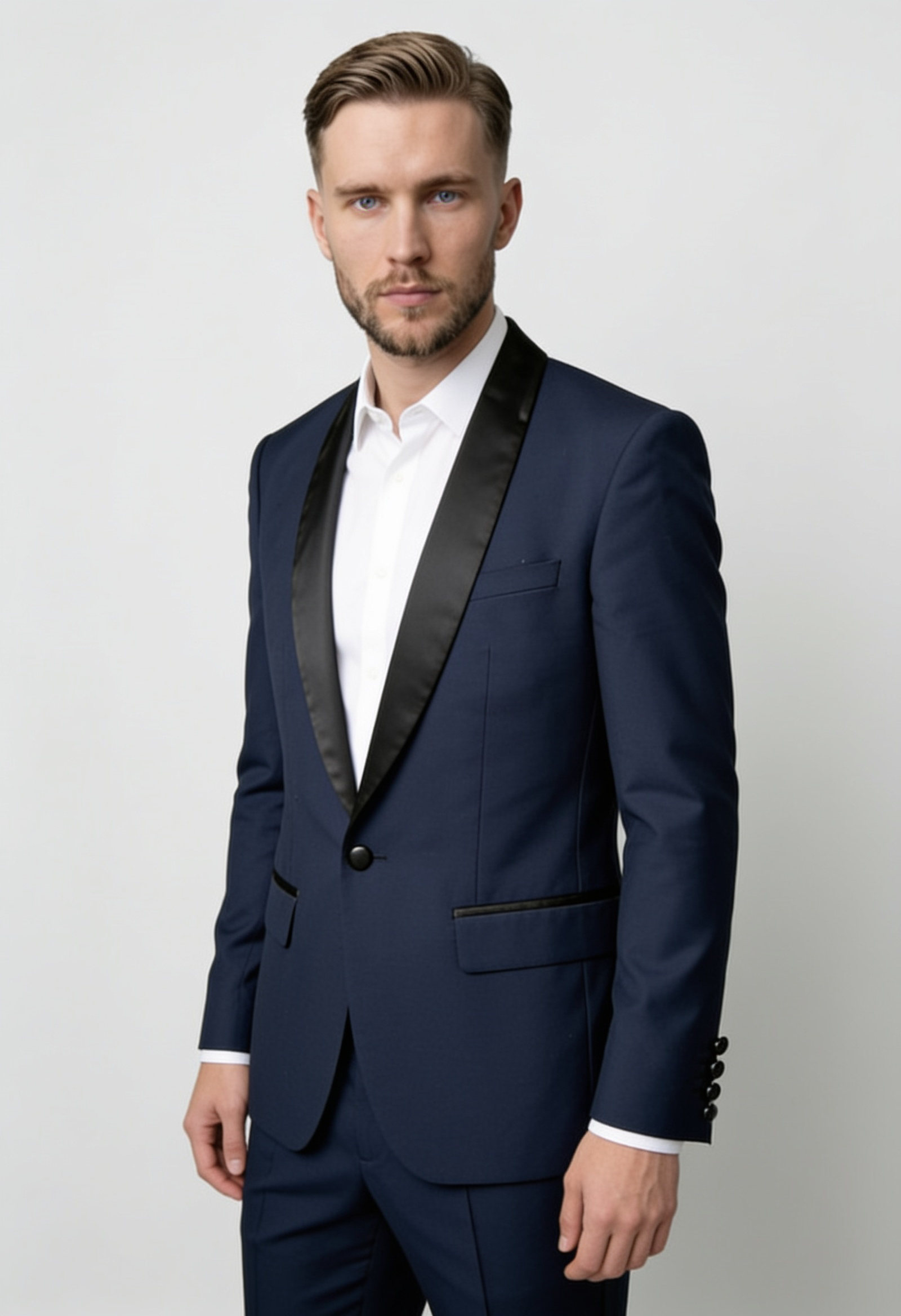 Men’s 2-Piece Shawl Lapel Tuxedo Dinner Suit - Style WILLIAM NAVY BLUE