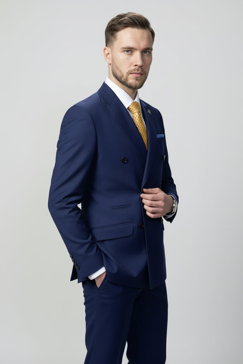 Men’s 2 Piece Slim Fit Double Breasted Suit - JOSE NAVY  Side Picture