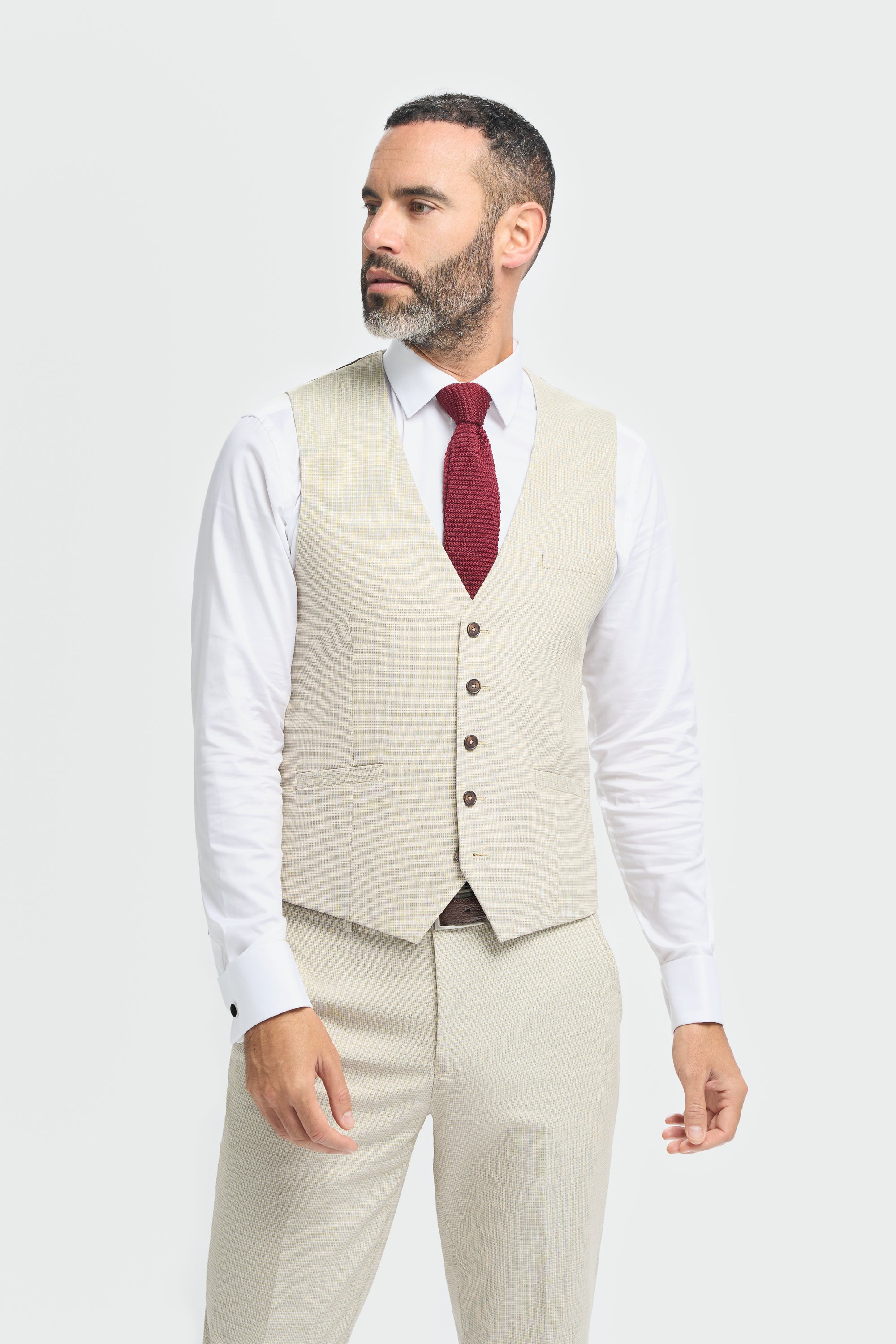 Men’s 3-Piece Beige Cotton Microcheck Suit - Hampton Waistcoat Picture