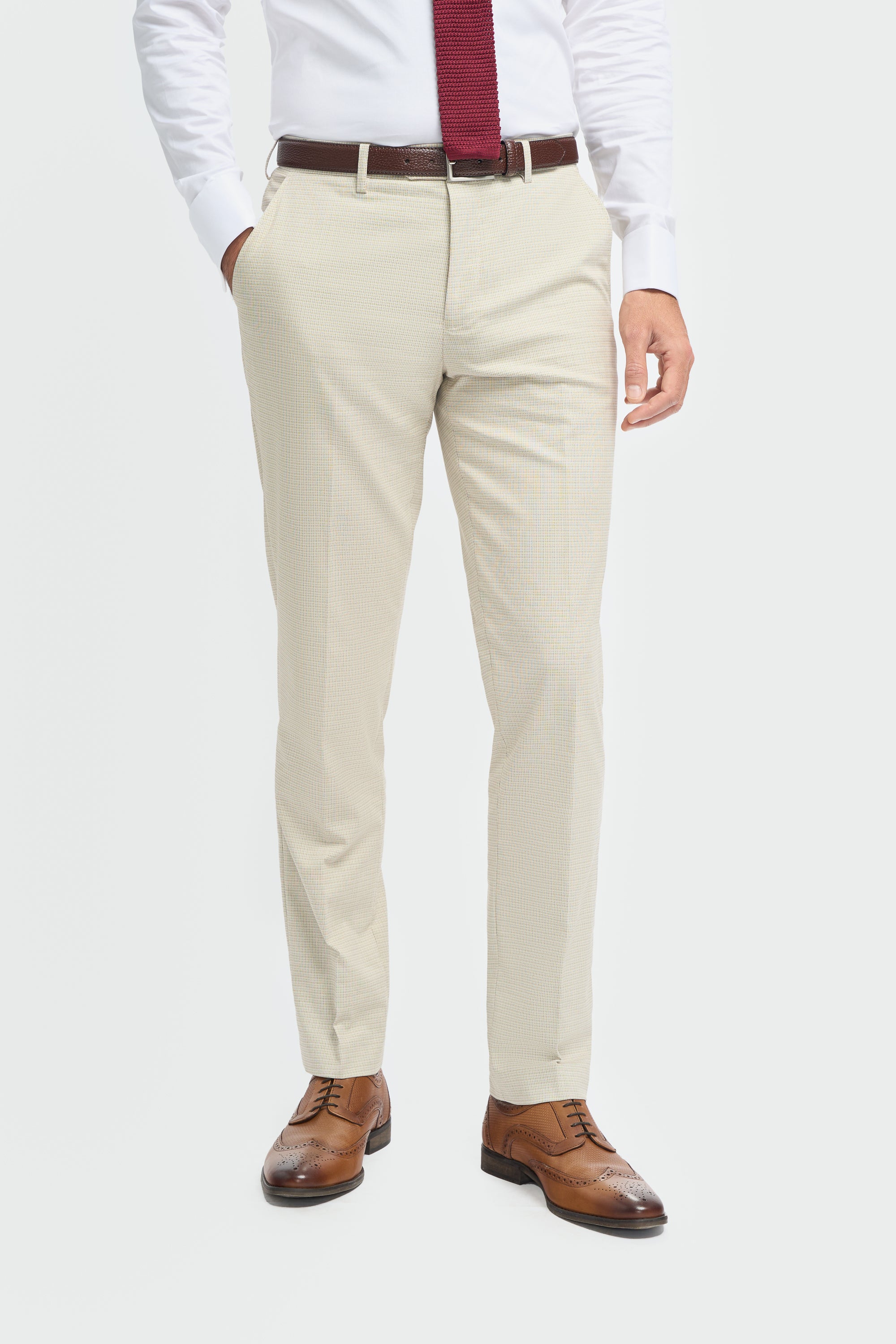 Men’s 3-Piece Beige Cotton Microcheck Suit - Hampton Trousers Picture