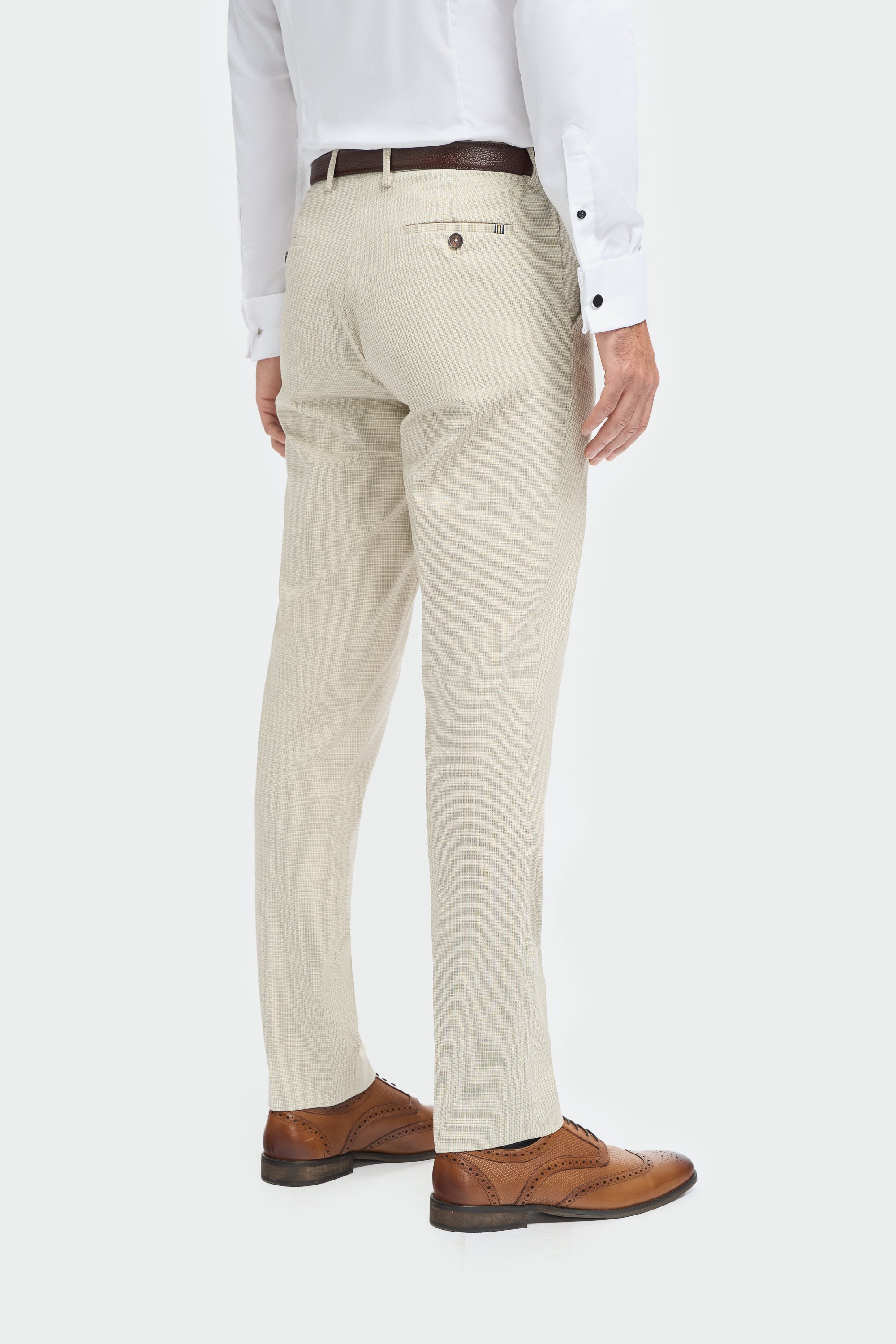 Men’s 3-Piece Beige Cotton Microcheck Suit - Hampton Trousers Back Picture