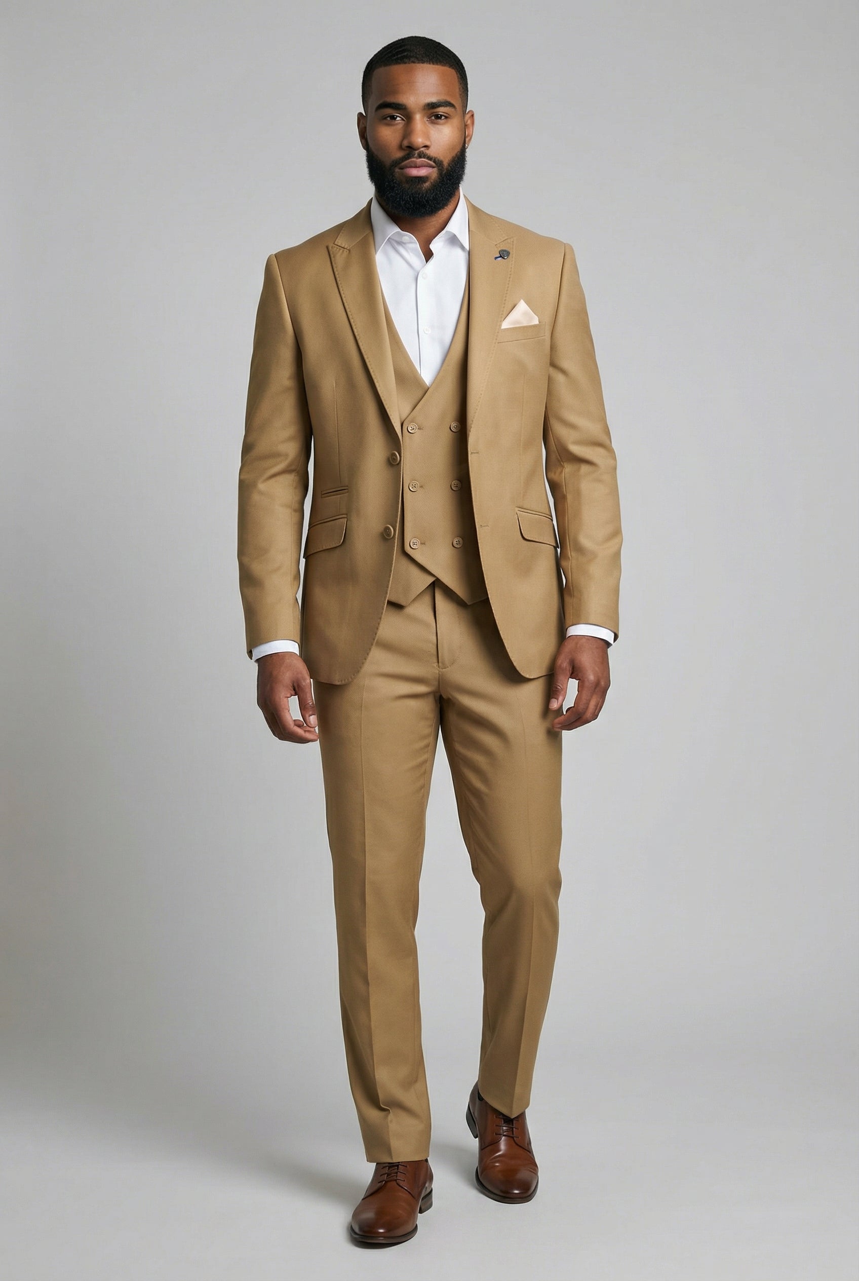 Men’s 3-Piece Formal Suit with Double Breasted Waistcoat - Jason - Mustard Front Picture