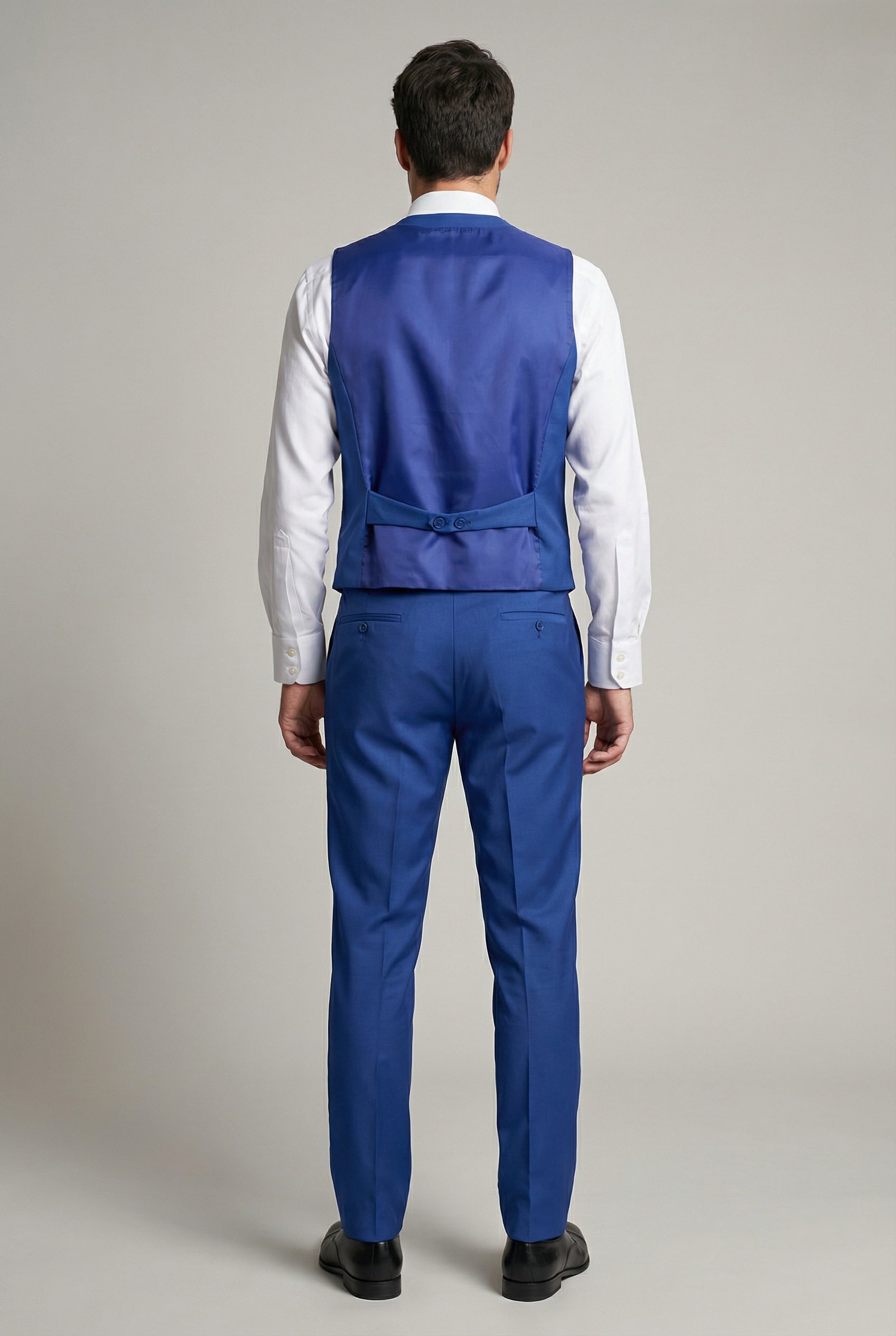 Men’s 3-Piece Formal Suit with Double Breasted Waistcoat - Roman - Blue Waistcoat Back Picture
