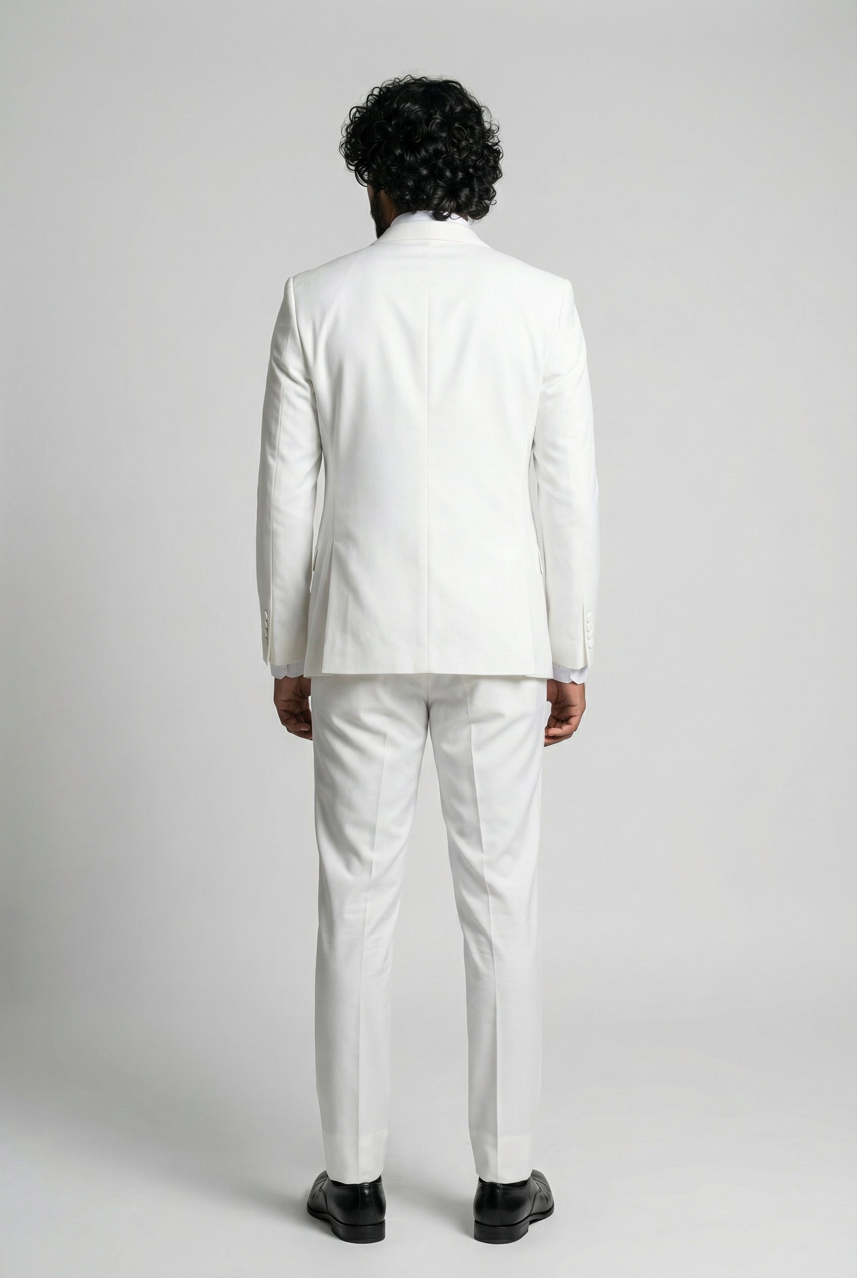 Men’s 3-Piece Formal Suit with Double Breasted Waistcoat - Santiago - Off White Model Picture Back Picture