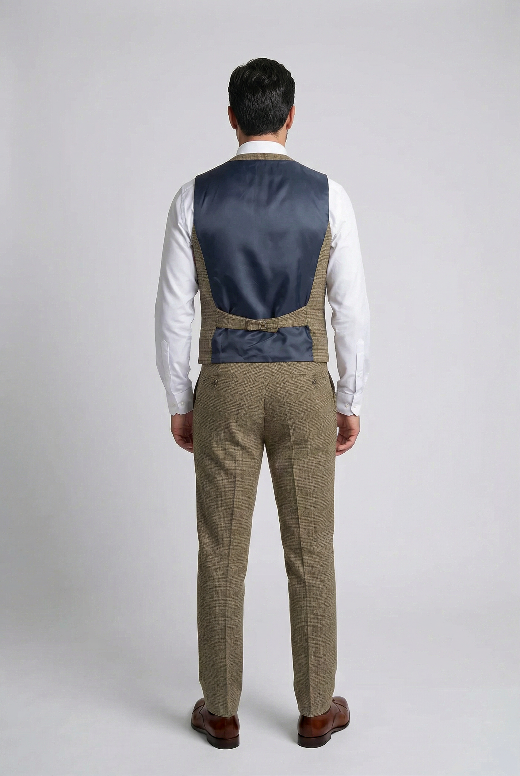 Herren 3-teiliger Glencheck-Anzug - Parker - Hellbraun