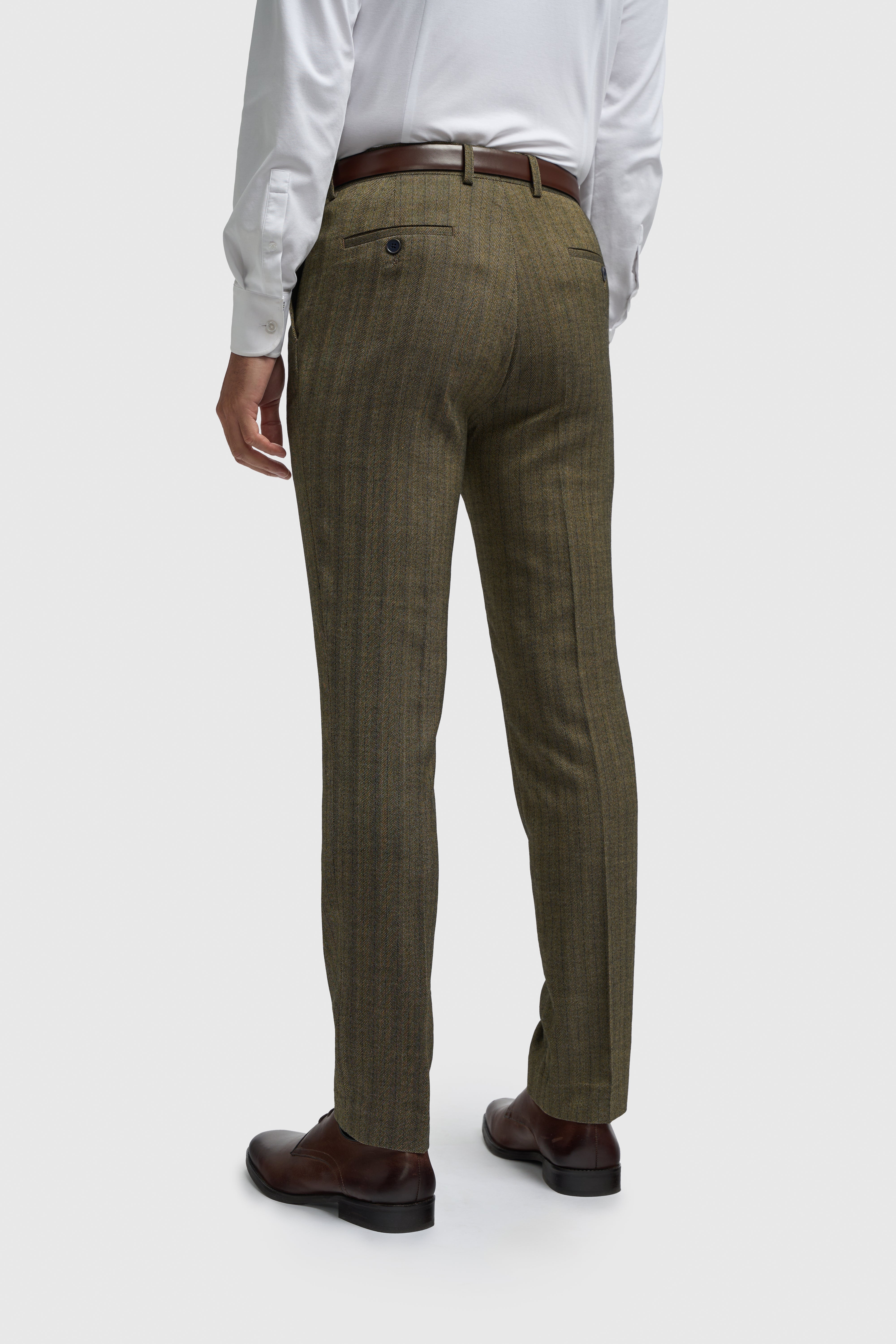 Men’s 3-Piece Herringbone Formal Suit - Damon - Sage Green Trousers Back Picture
