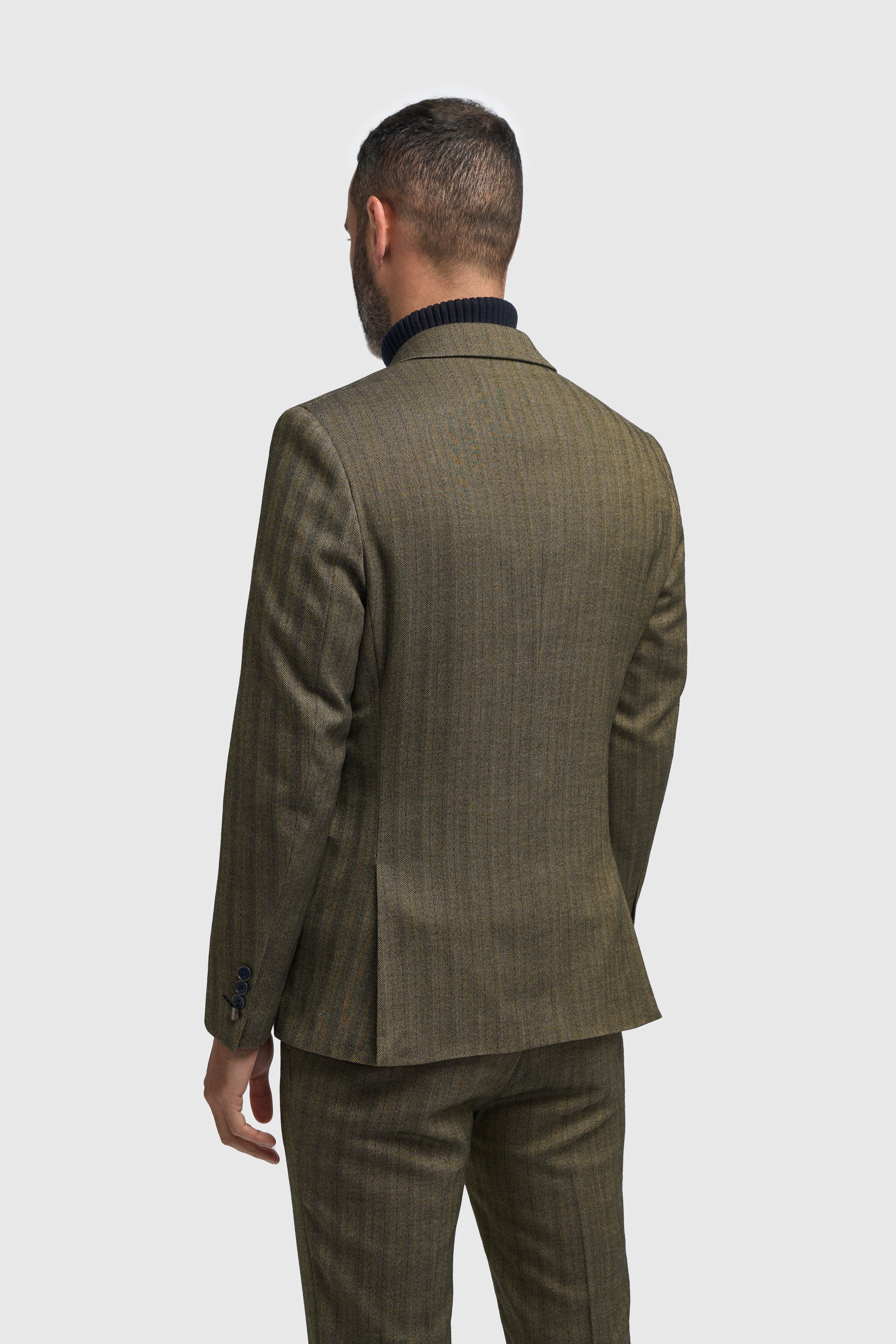 Men’s 3-Piece Herringbone Formal Suit - Damon - Sage Green Back Picture