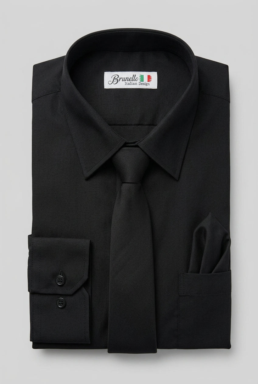 Men’s 3-Piece Long Sleeve Formal Shirt Set - Brunella - Black 