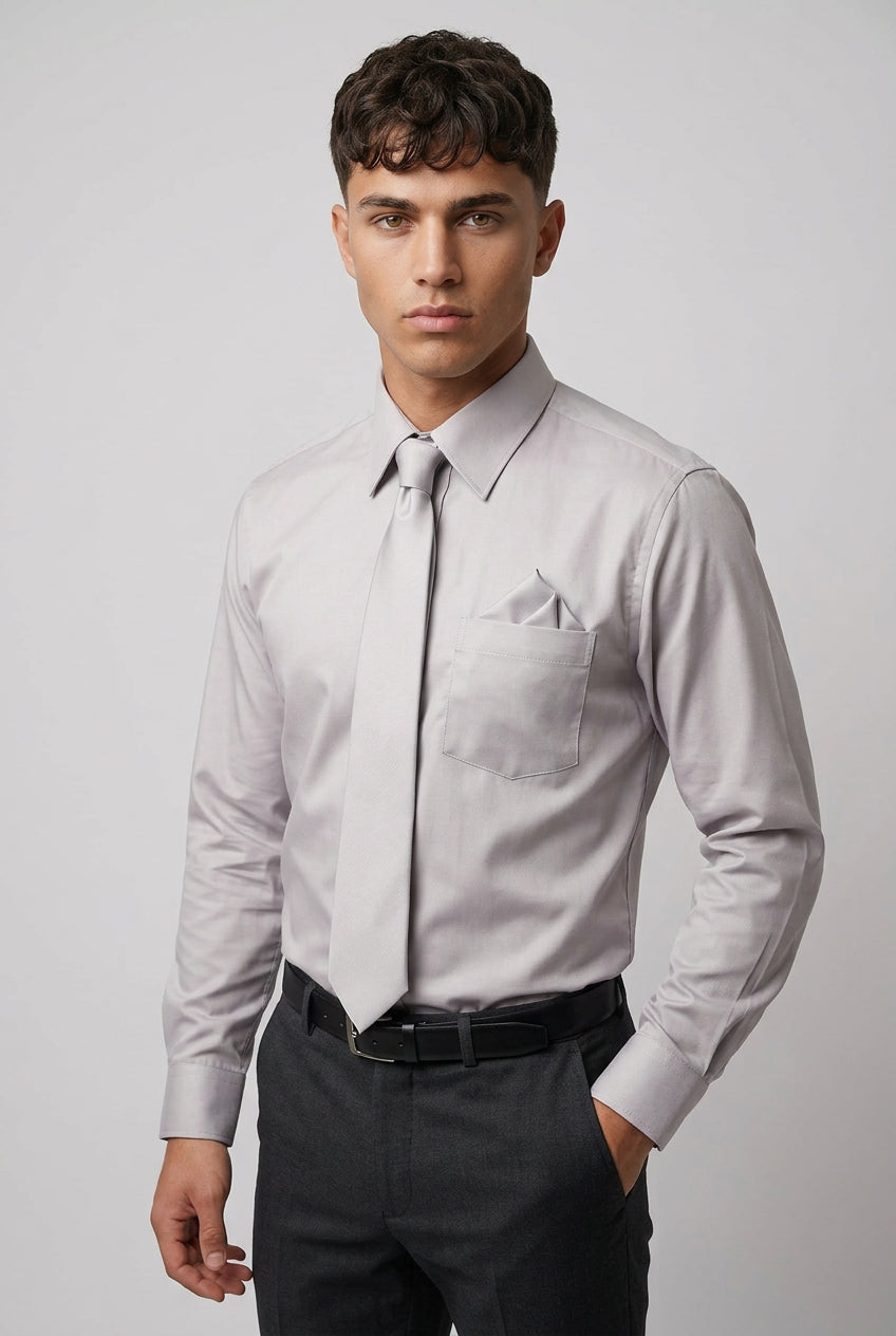 Men’s 3-Piece Long Sleeve Formal Shirt Set - Brunella -  Grey Model Picture