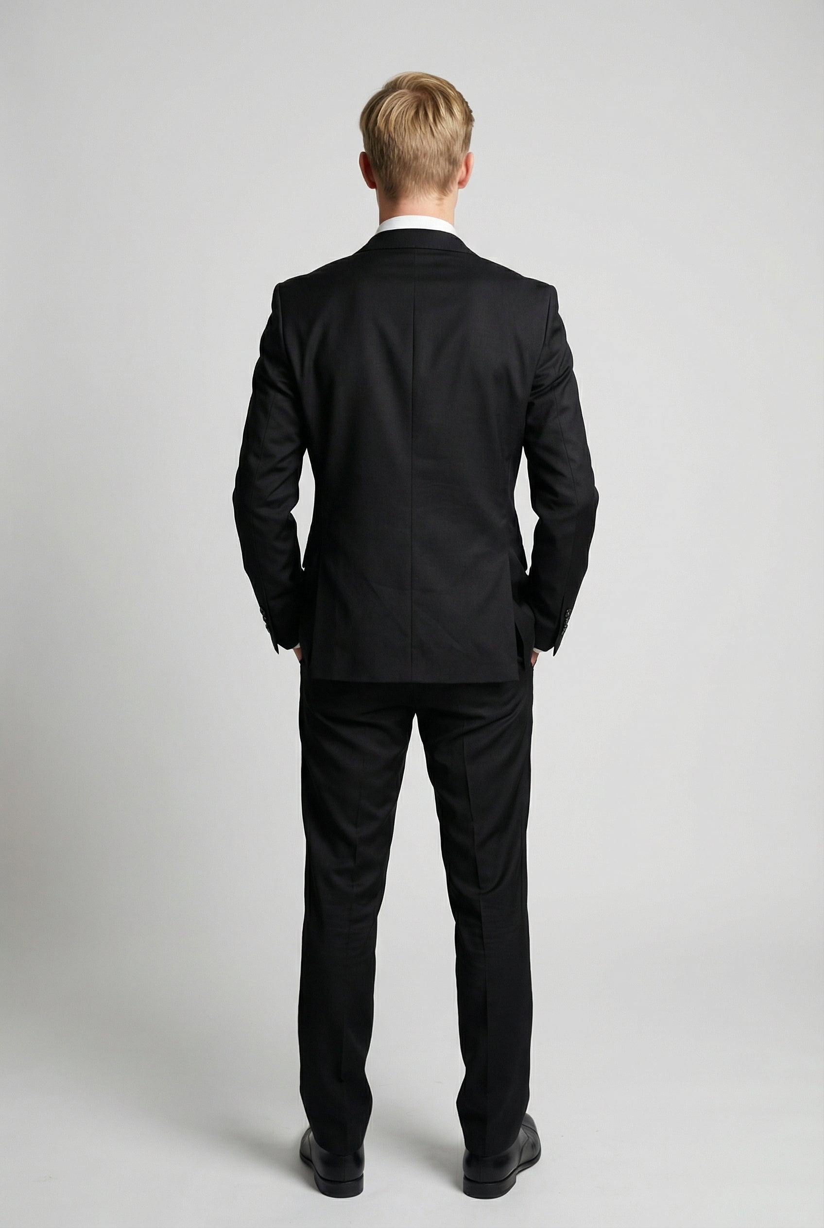 Men’s 3-Piece Satin Lapel Tuxedo Suit - Edward - Black Back Picture