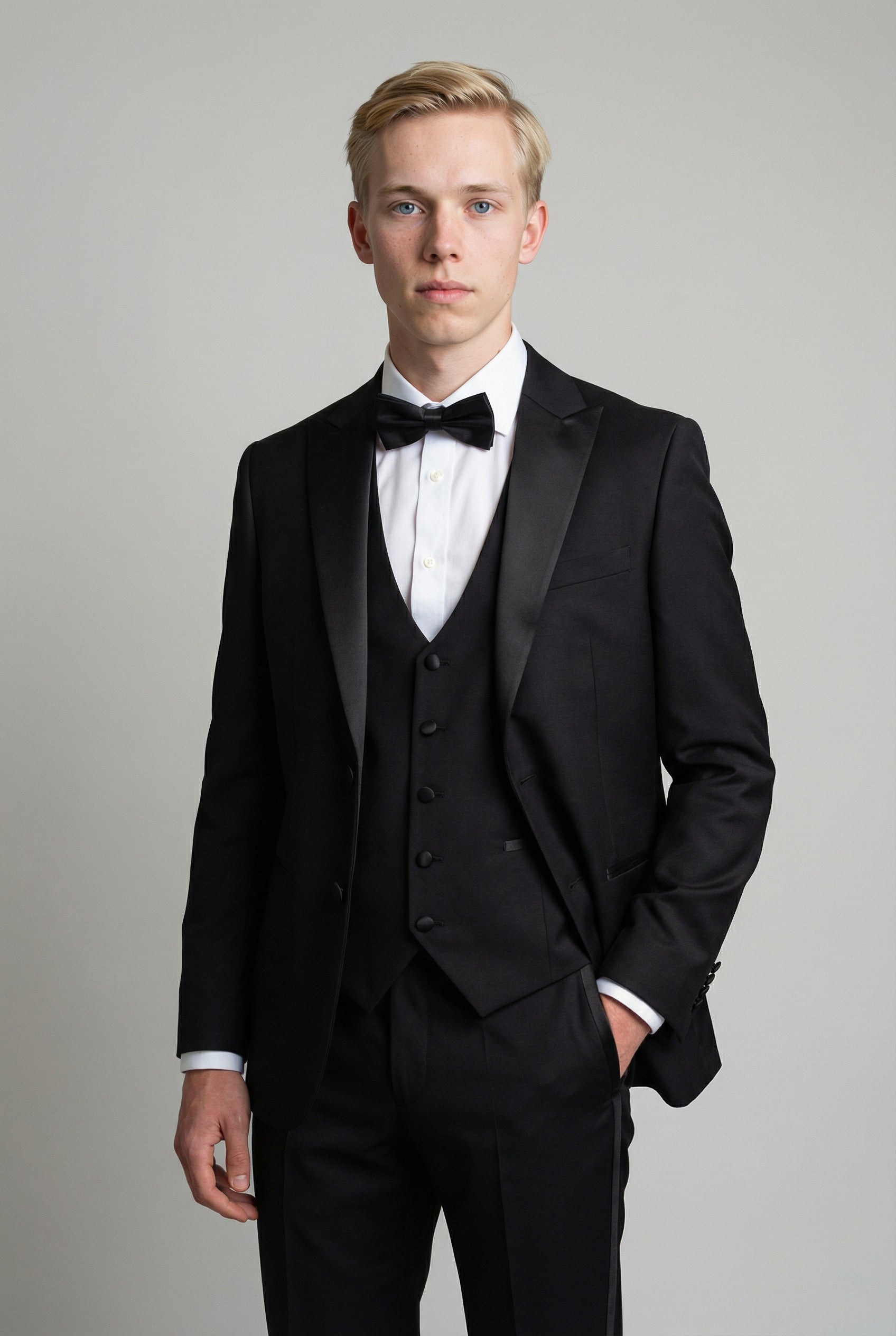 Men’s 3-Piece Satin Lapel Tuxedo Suit - Edward - Black Main Picture