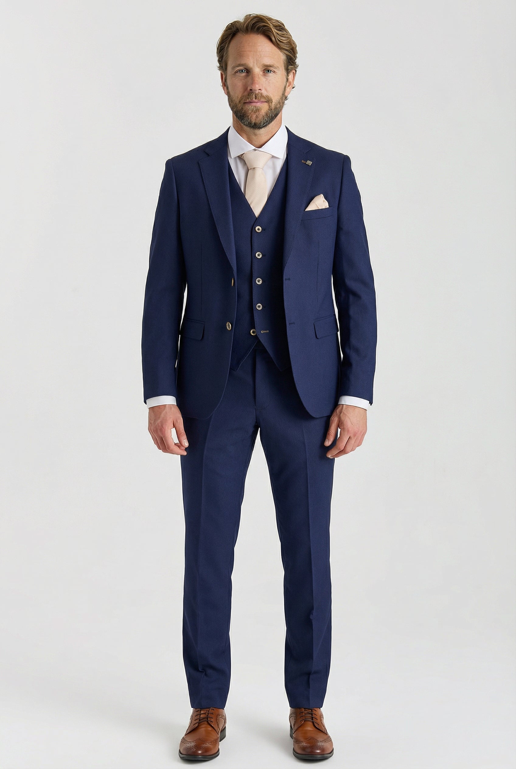 Men’s 3-Piece Tailored Fit Formal Suit - Belmont - Navy Front Picture