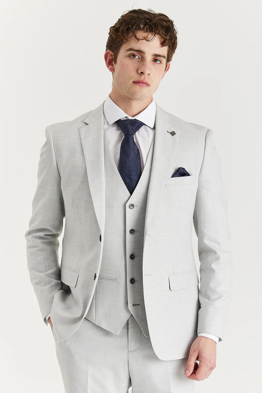 Men’s 3-Piece Tailored Fit Formal Suit - Belmont - Silver Model Picture