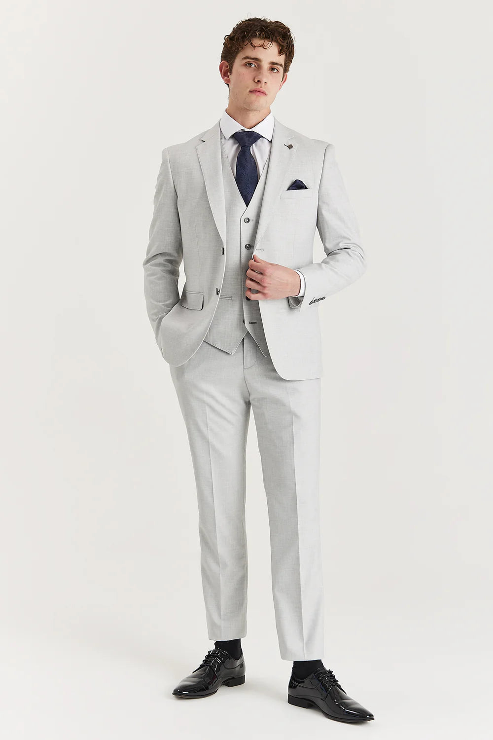 Men’s 3-Piece Tailored Fit Formal Suit - Belmont - Silver Model Front Picture