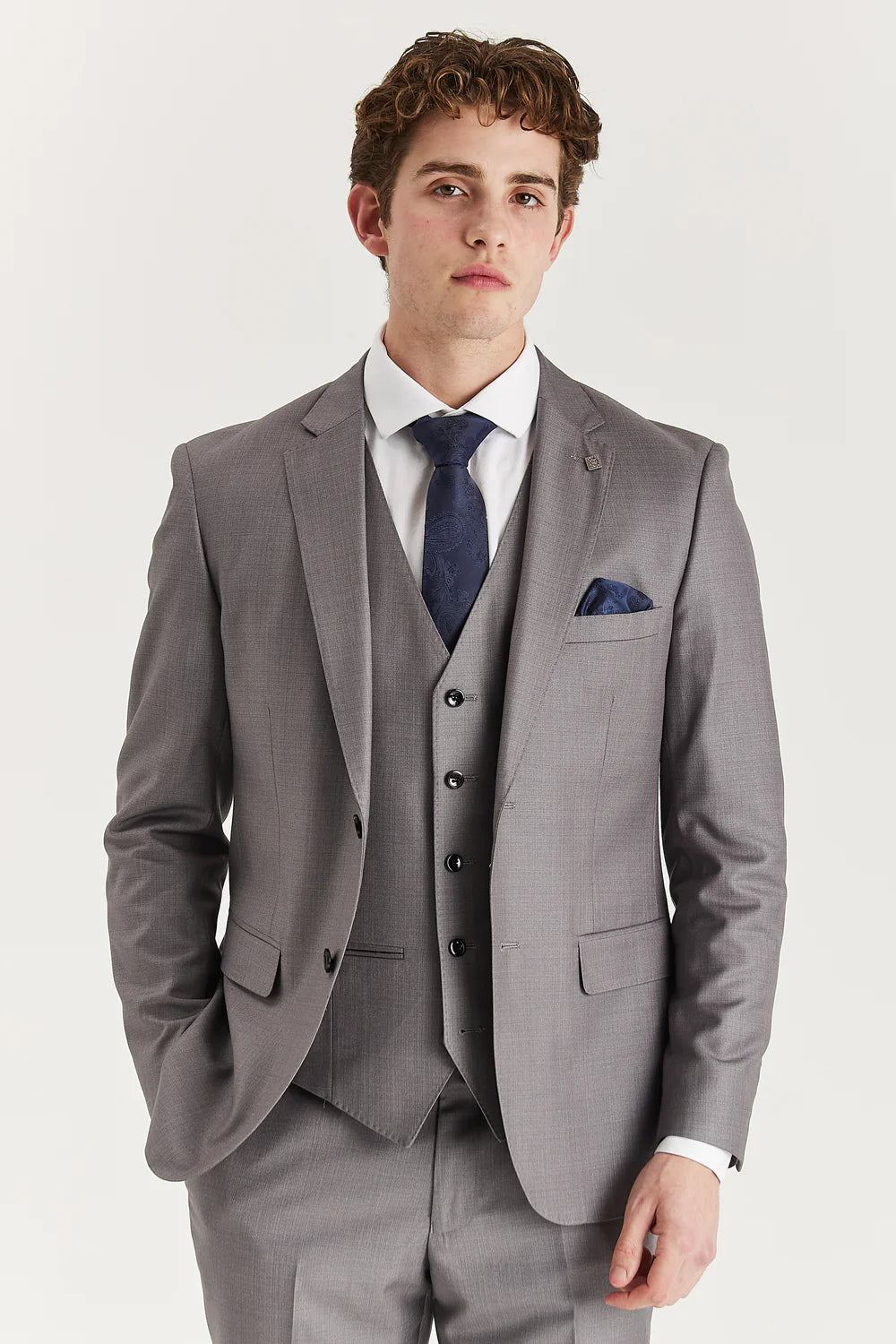 Men’s 3-Piece Tailored Fit Formal Suit - Edward - Grey Model Picture