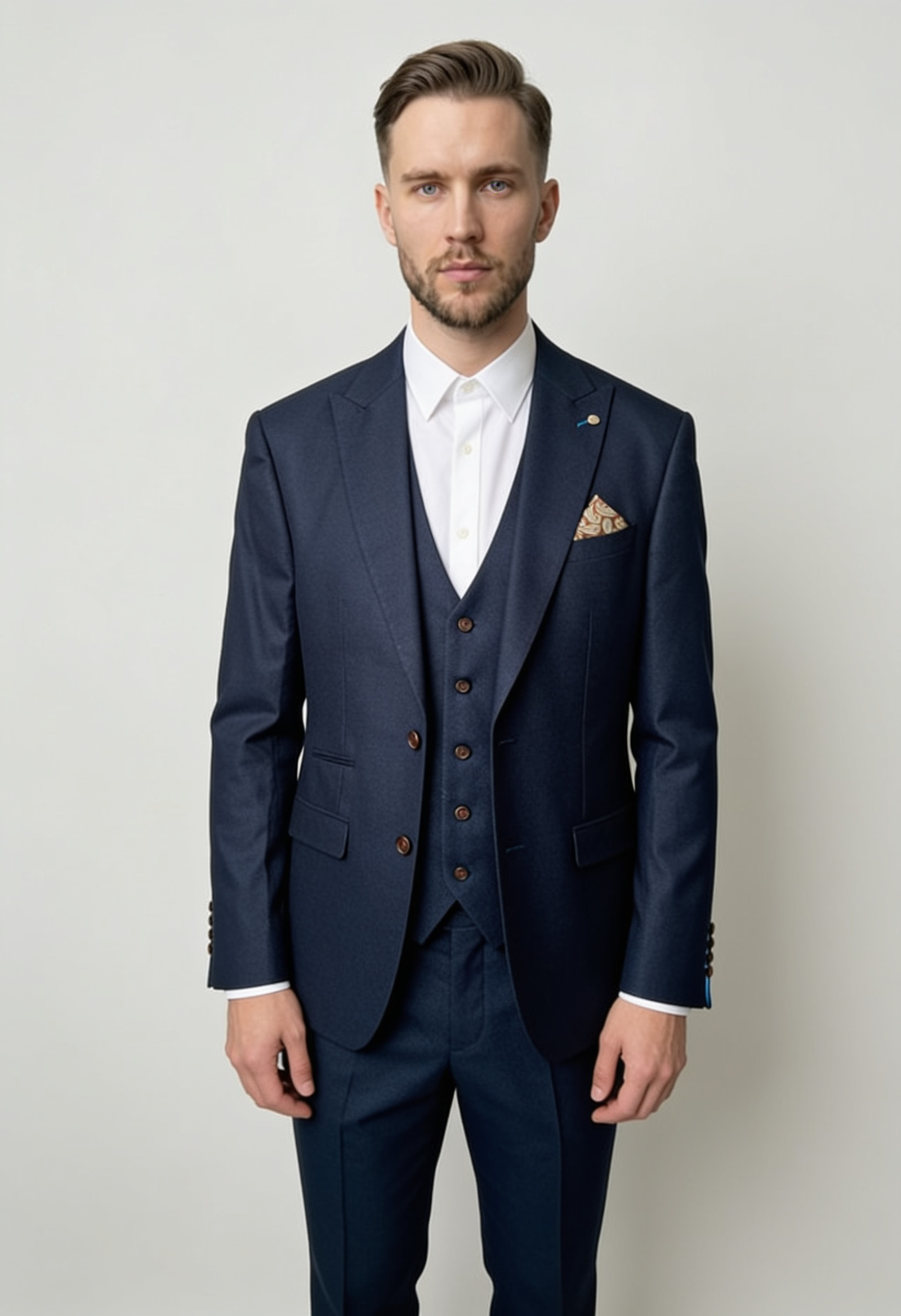 Traje formal texturizado de 3 piezas para hombre - Estilo SULLIVAN AZUL MARINO