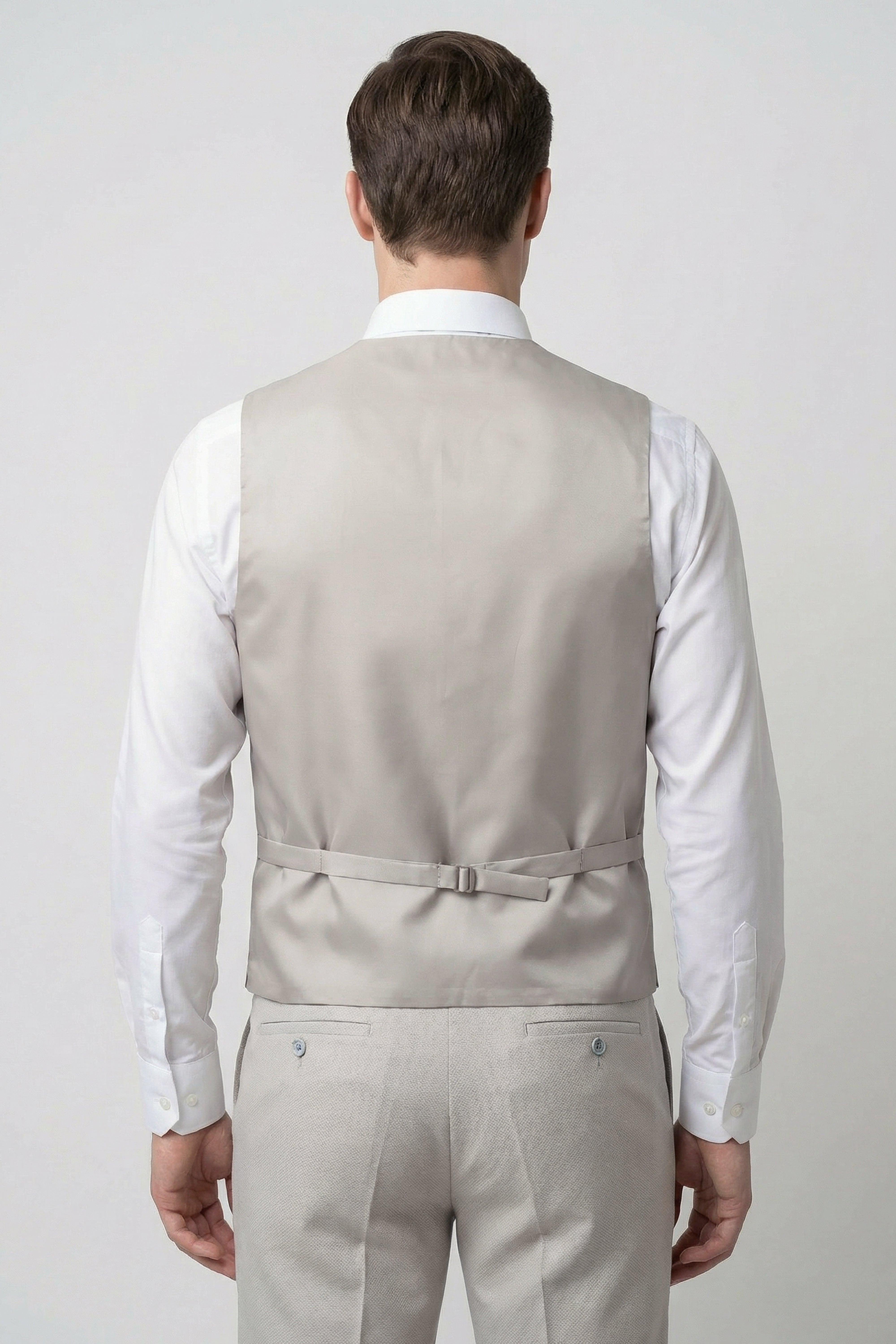 Men’s 3-Piece Textured Formal Suit with Double Breasted Waistcoat - Core - Stone Grey Model Waistcoat Back  Picture