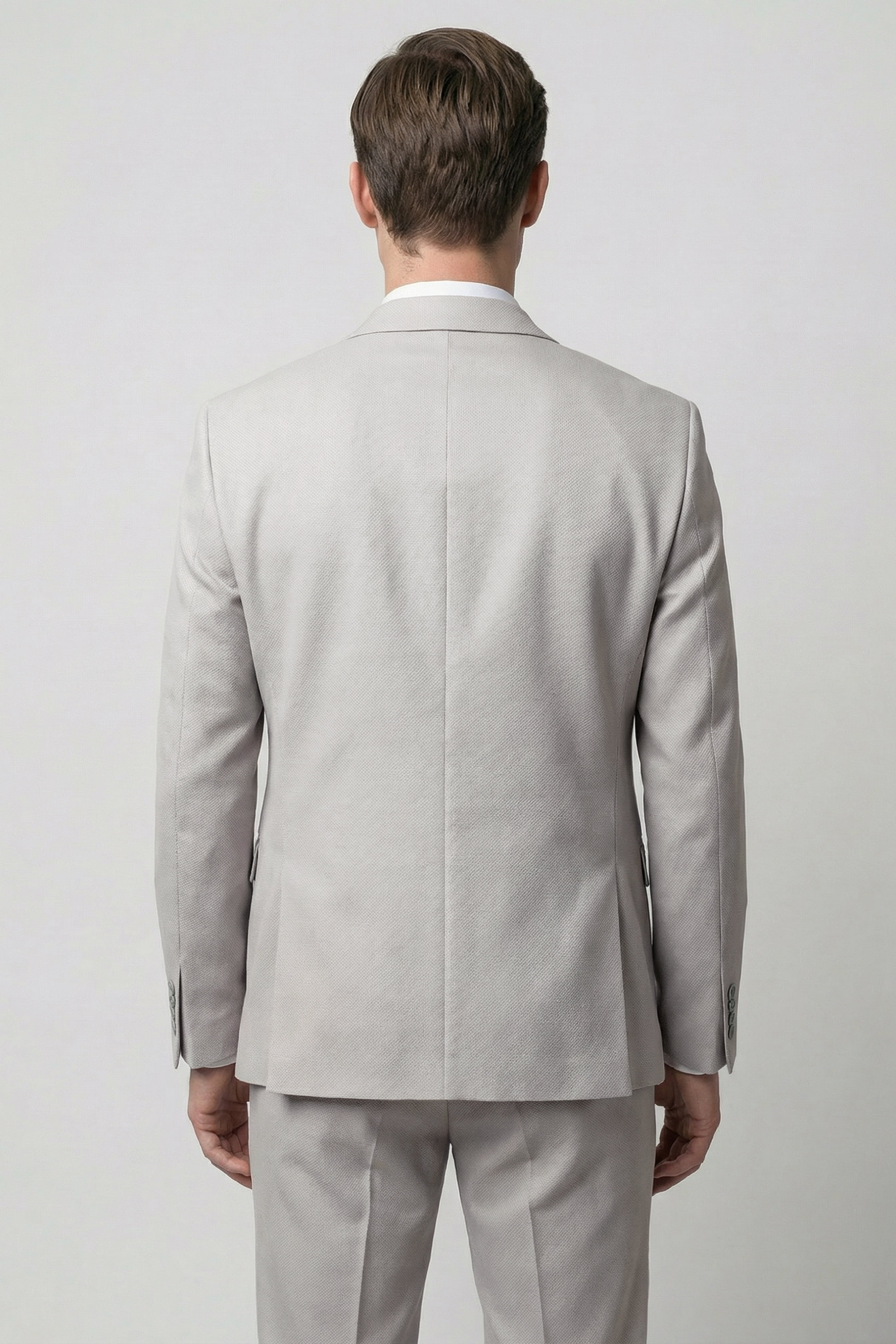 Men’s 3-Piece Textured Formal Suit with Double Breasted Waistcoat - Core - Stone Grey Model Back Picture