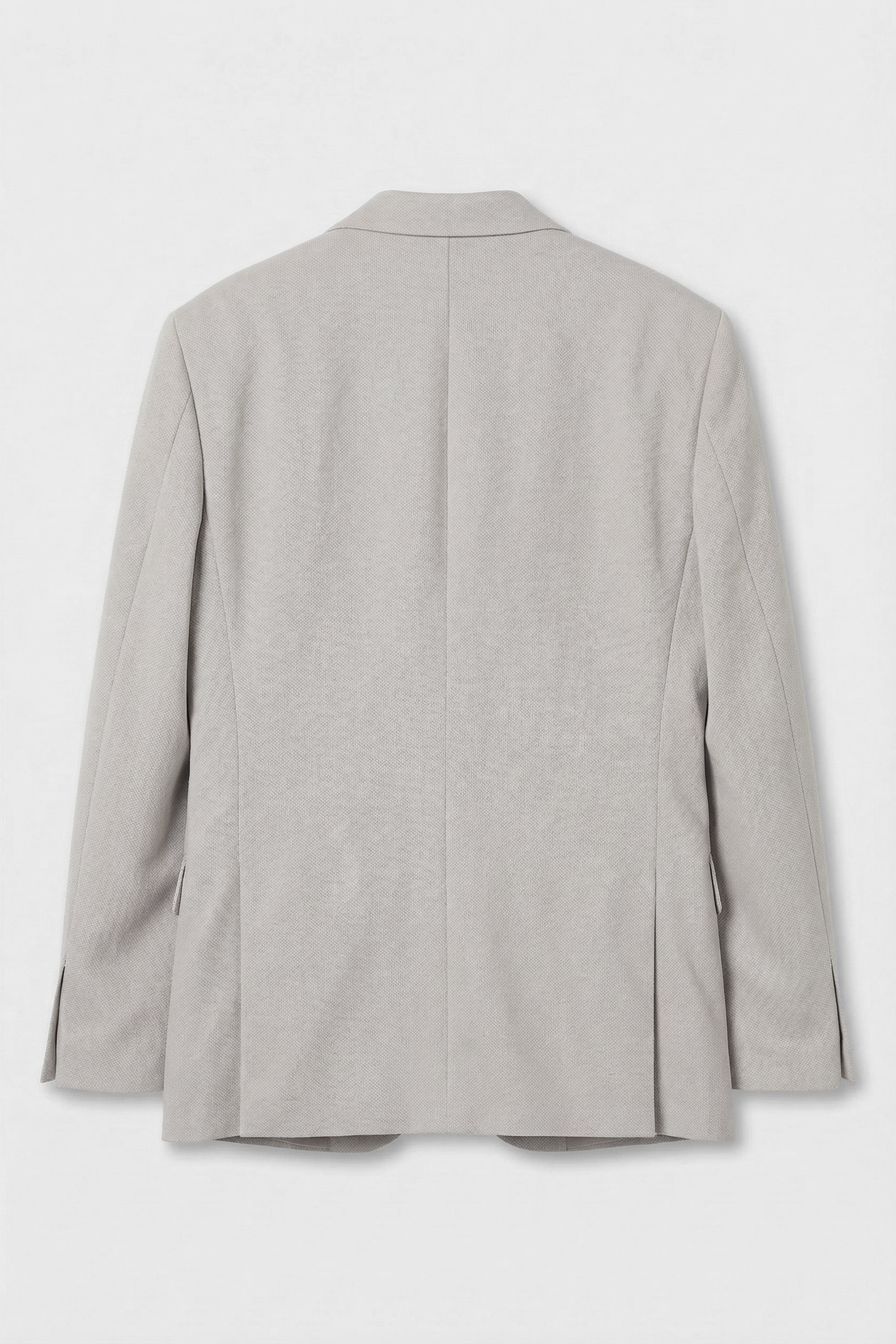 Men’s 3-Piece Textured Formal Suit with Double Breasted Waistcoat - Core - Stone Grey Jacket Back Picture 