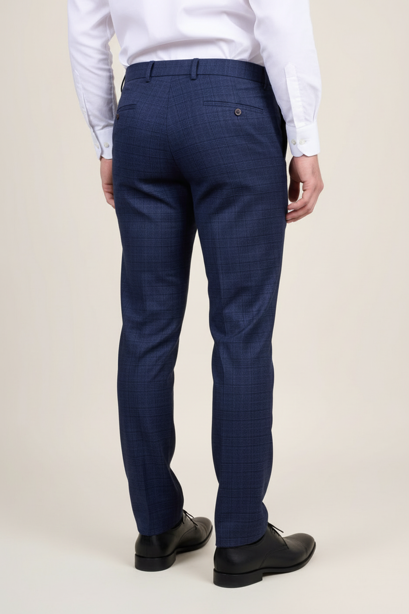 Pantaloni da uomo in tessuto tipo tweed con motivo Glen Check - Luis - Blu scuro
