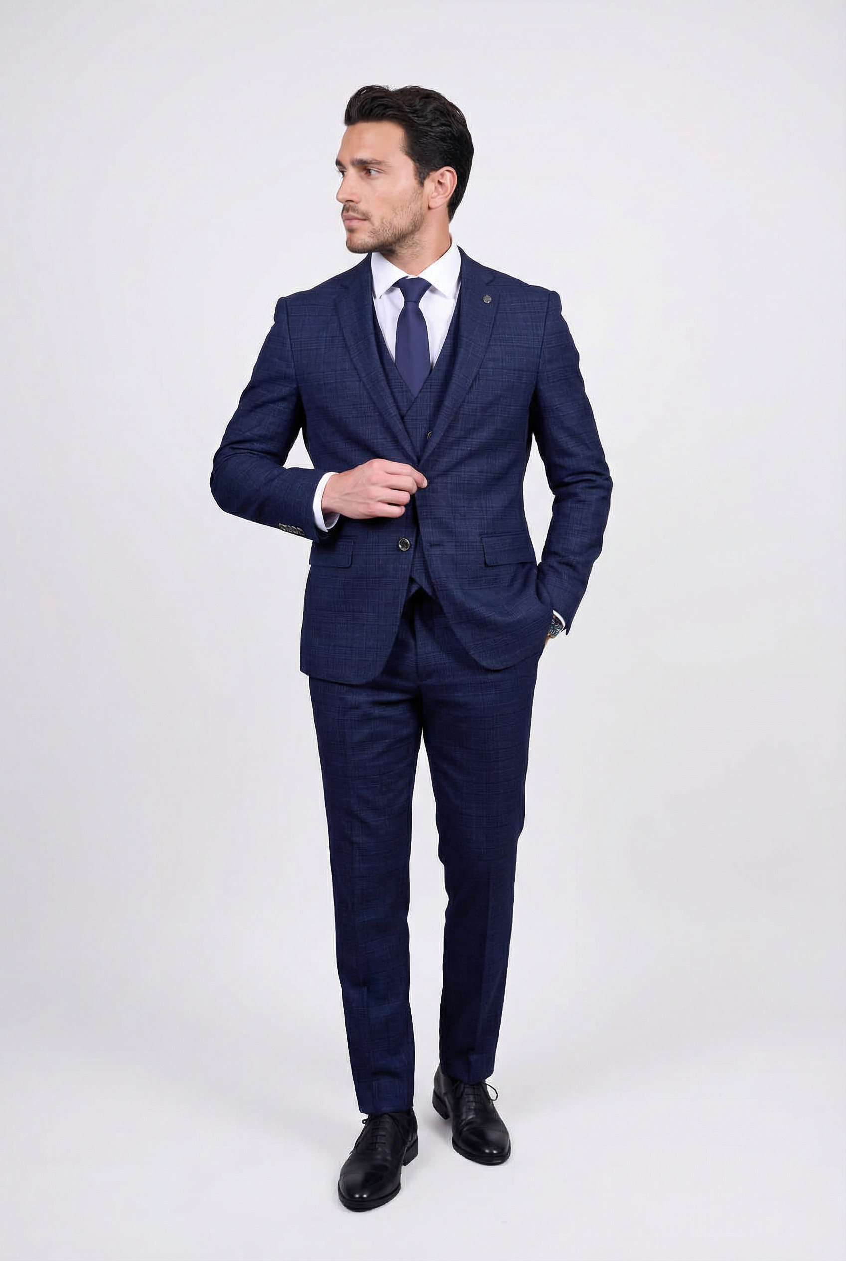 Costume pour homme 3 pièces en tweed imitation prince de Galles - Luis - Marine