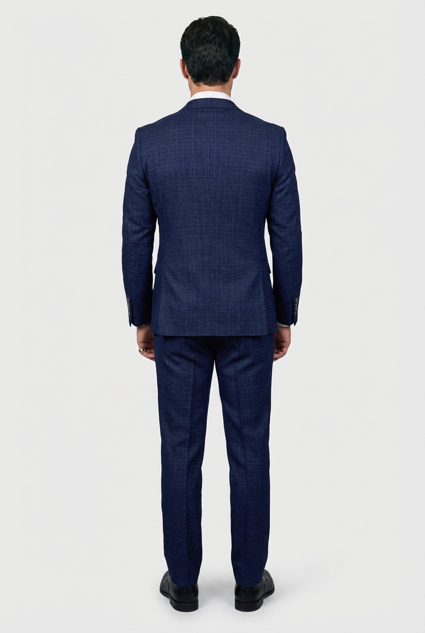 Costume pour homme 3 pièces en tweed imitation prince de Galles - Luis - Marine
