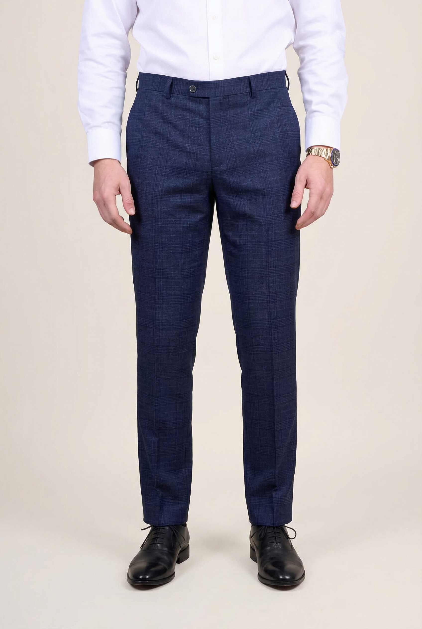 Costume pour homme 3 pièces en tweed imitation prince de Galles - Luis - Marine