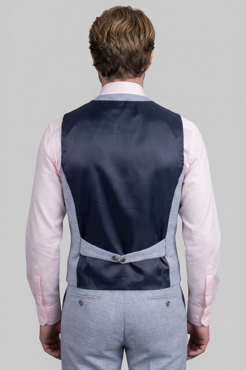 Traje de hombre de 3 piezas con patrón Glen Check tipo tweed - Luis - Azul pálido