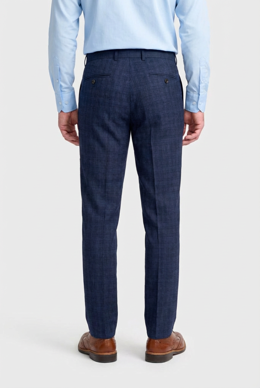 Herren 3-teiliger Windowpane-Karo-Anzug - Marcos - Marineblau