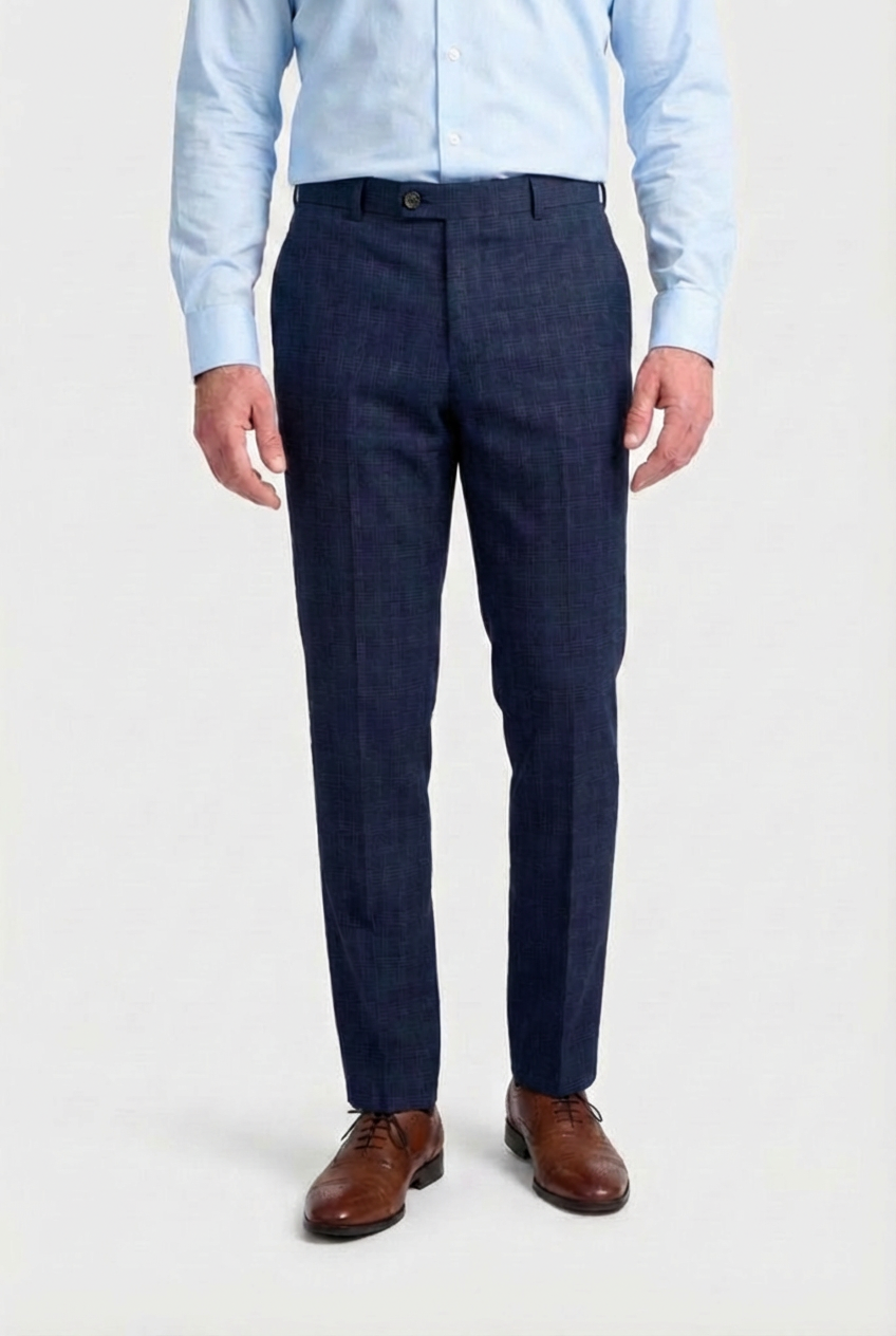 Herren 3-teiliger Windowpane-Karo-Anzug - Marcos - Marineblau