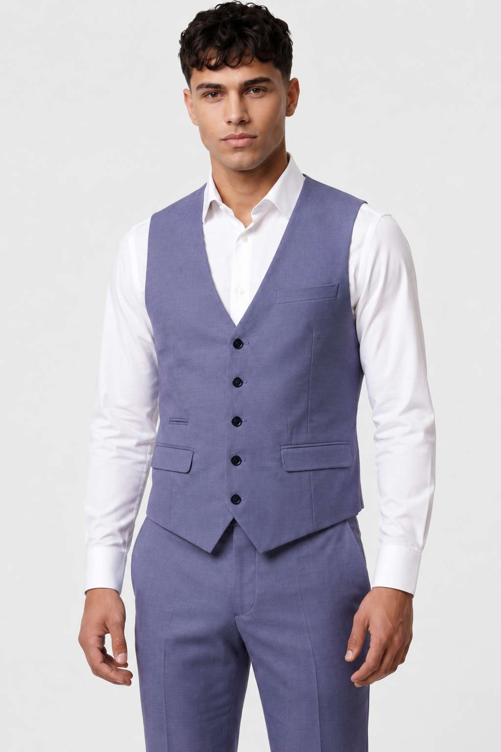 Men’s 3-Piece Wool Blend Formal Suit - Style DEAN LT BLUE Modle Waistcoat Picture
