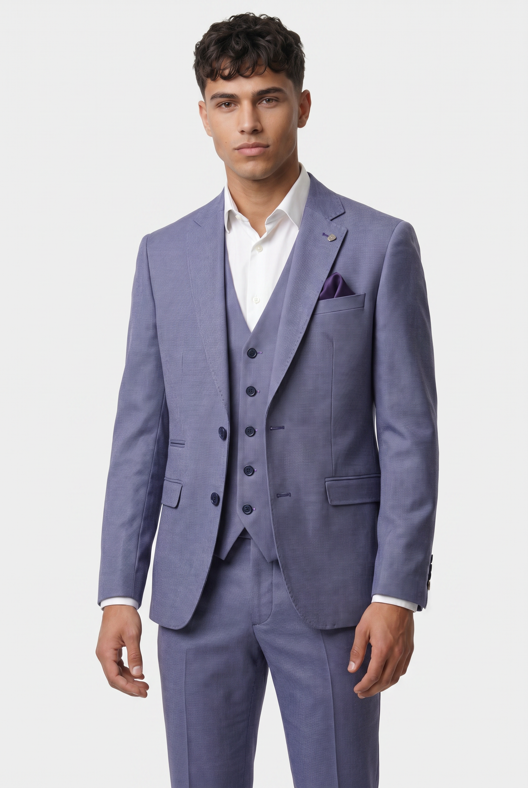 Men’s 3-Piece Wool Blend Formal Suit - Style DEAN LT BLUE Model Picture