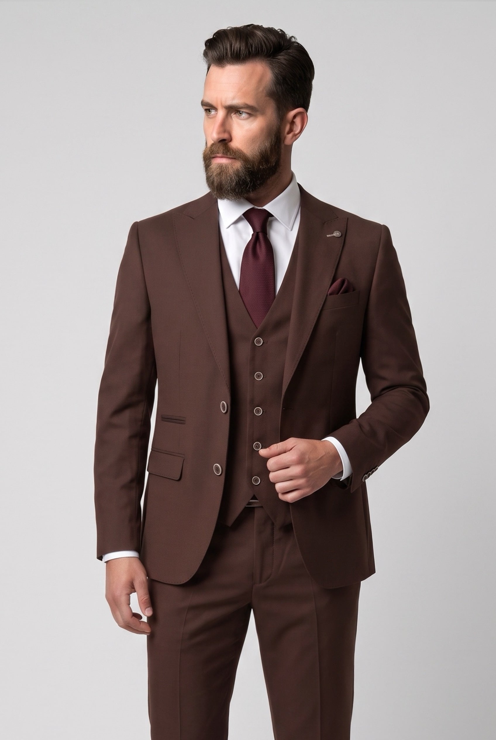 Men’s 3-Piece Wool Blend Formal Suit - Style PEDRO BROWN