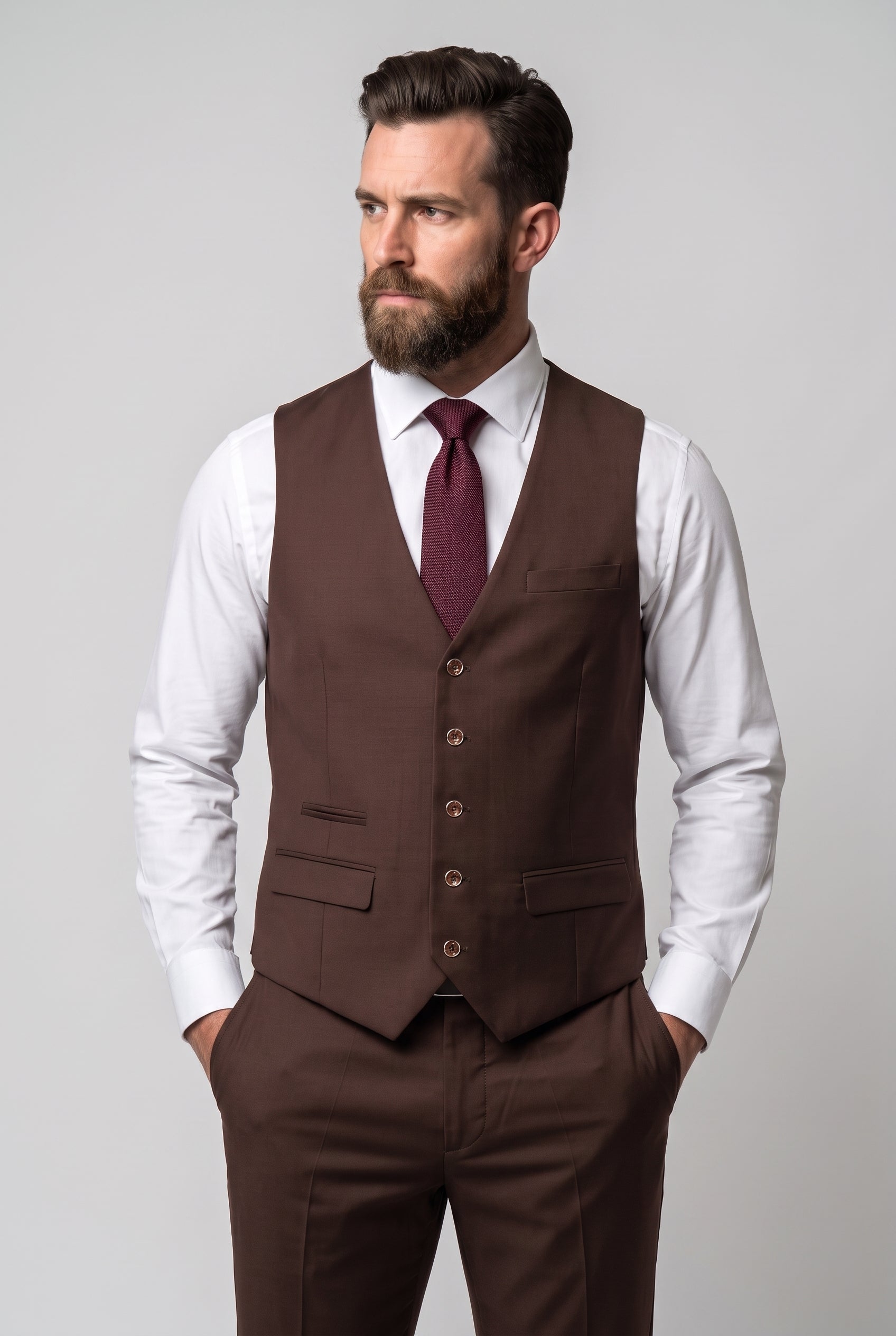 Men’s 3-Piece Wool Blend Formal Suit - Style PEDRO BROWN
