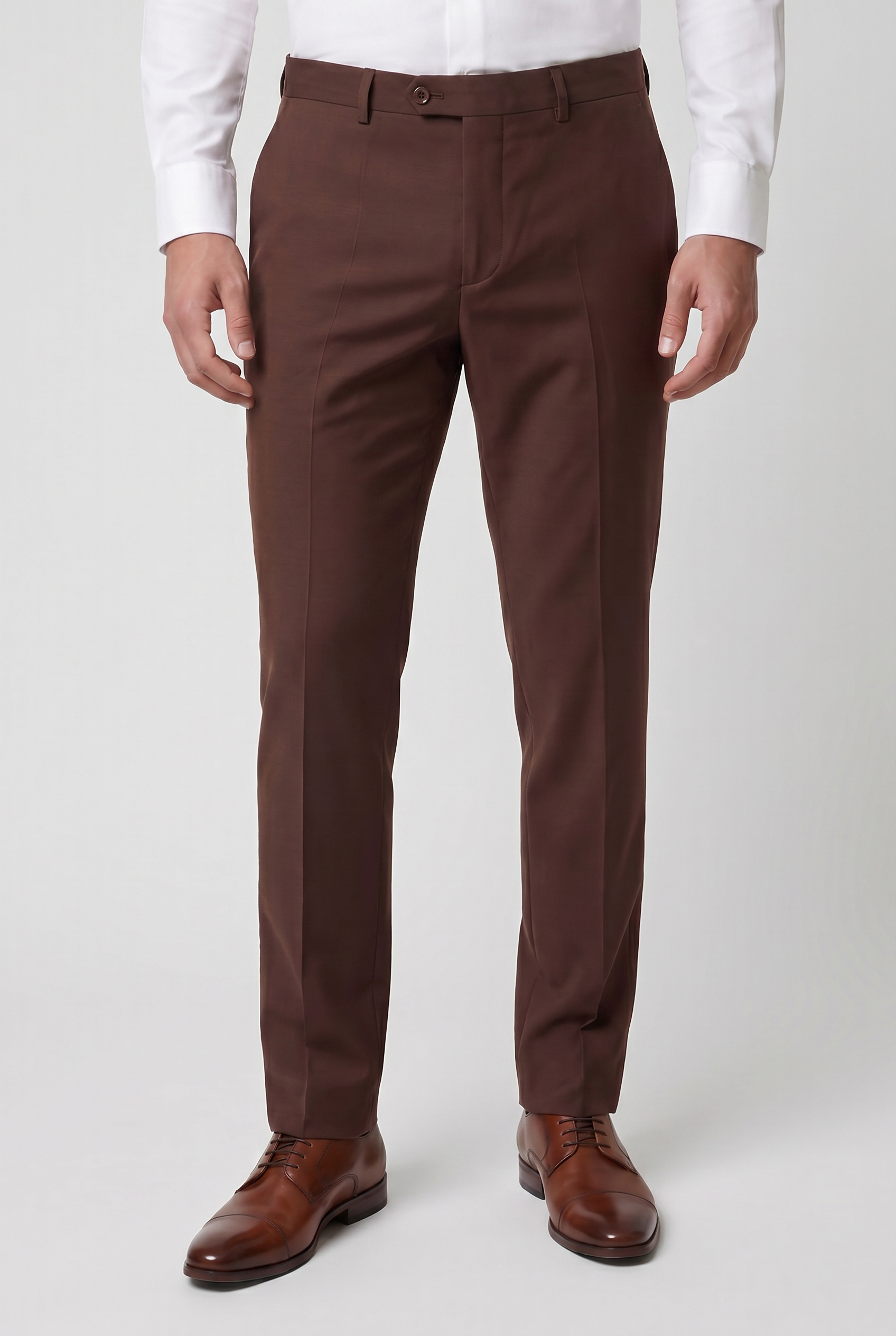 Men’s 3-Piece Wool Blend Formal Suit - Style PEDRO BROWN Model Trousers Picture