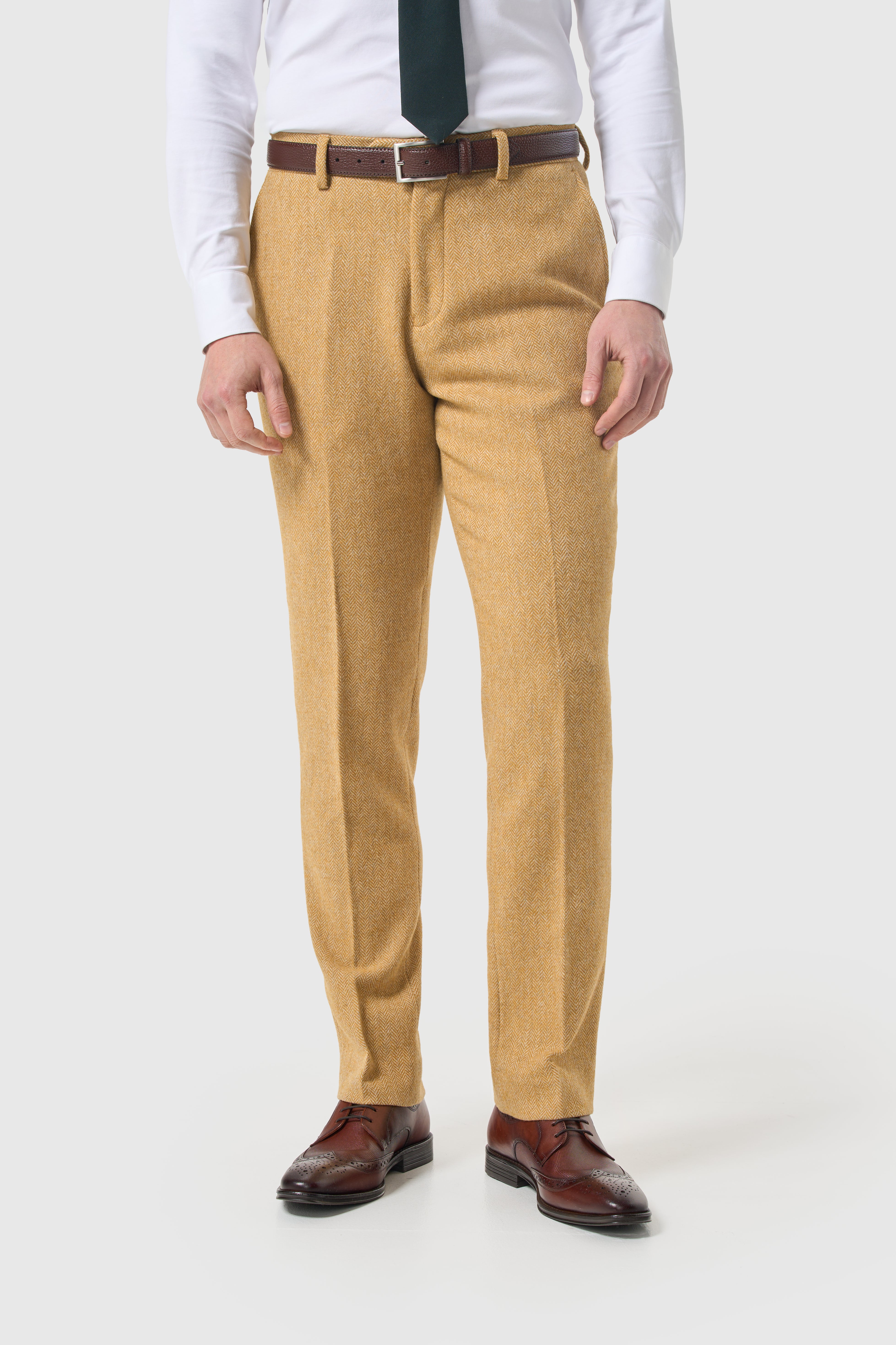 Men’s Trousers  Wool Herringbone Tweed Suit - Thomas - Amber