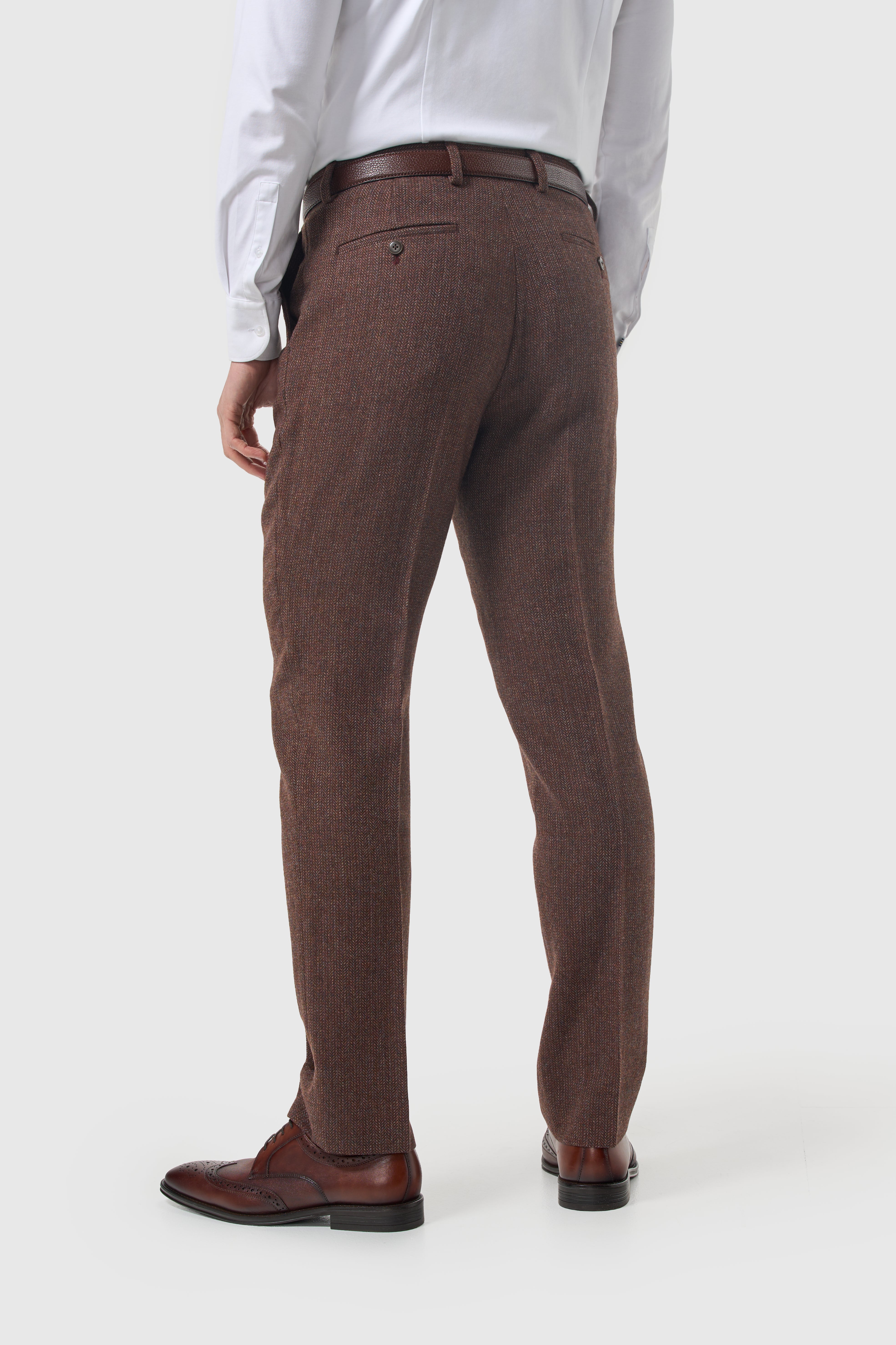 Completo da uomo in tweed di lana spinato a 3 pezzi - Thomas - mogano scuro