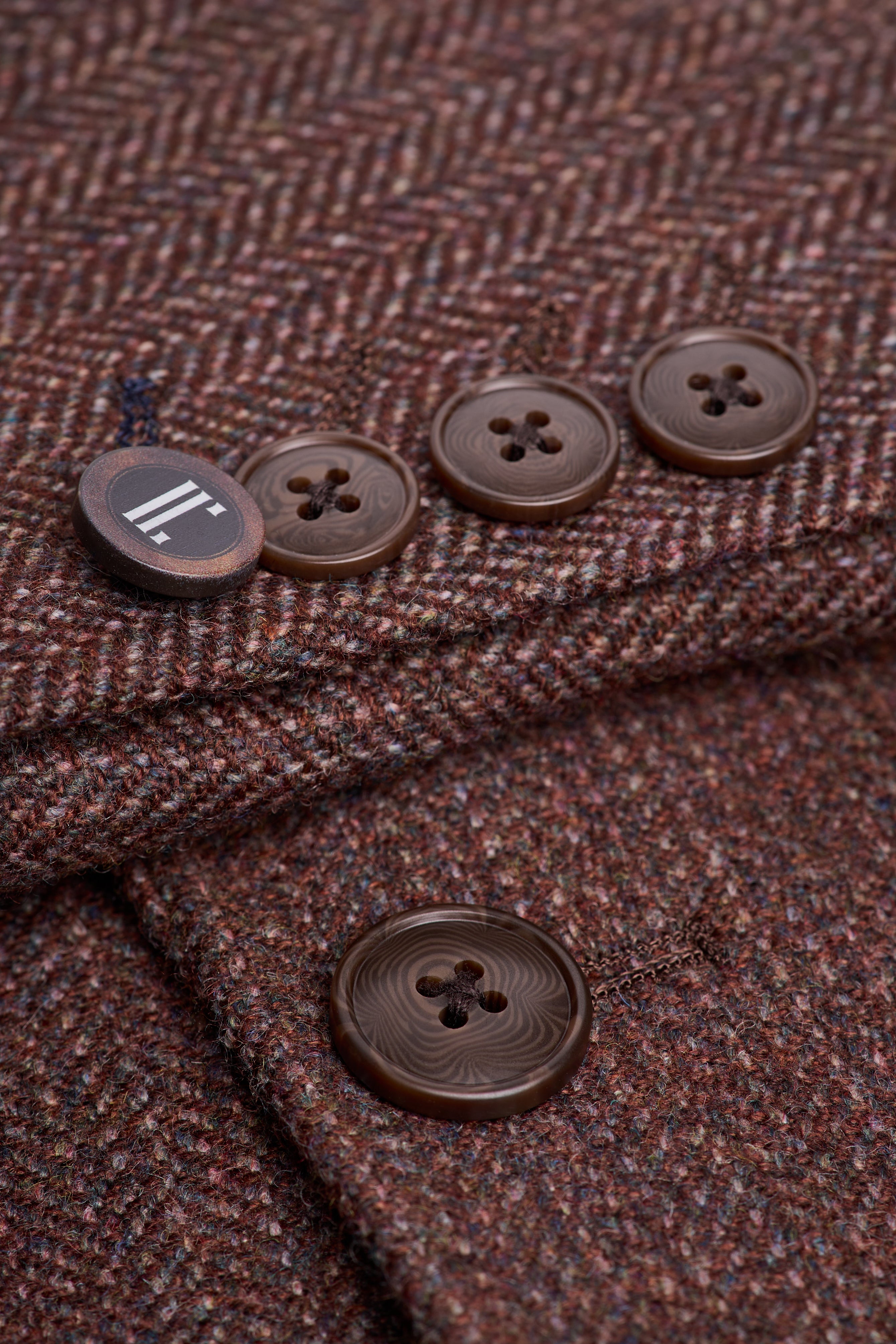 Completo da uomo in tweed di lana spinato a 3 pezzi - Thomas - mogano scuro