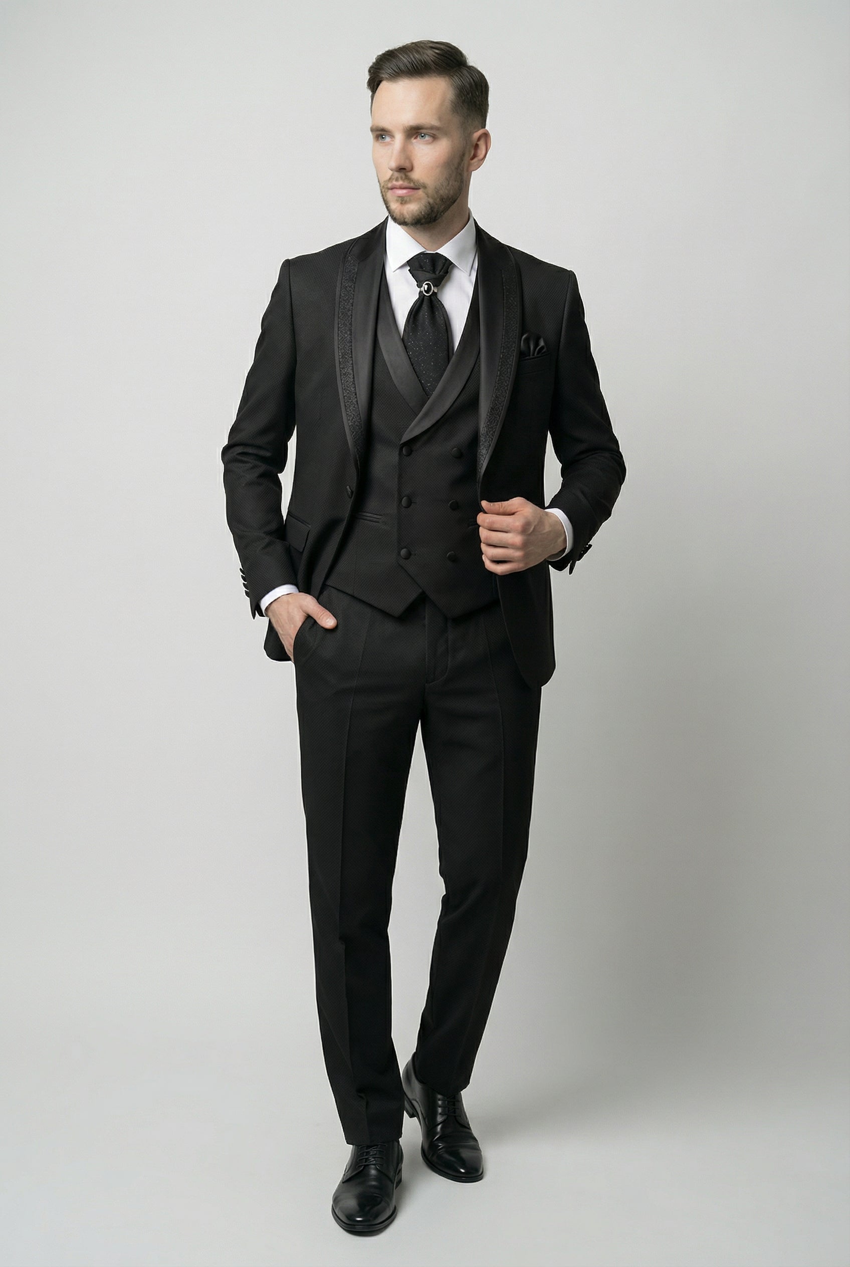 Men’s 5-Piece Black Tuxedo Wedding Suit Set