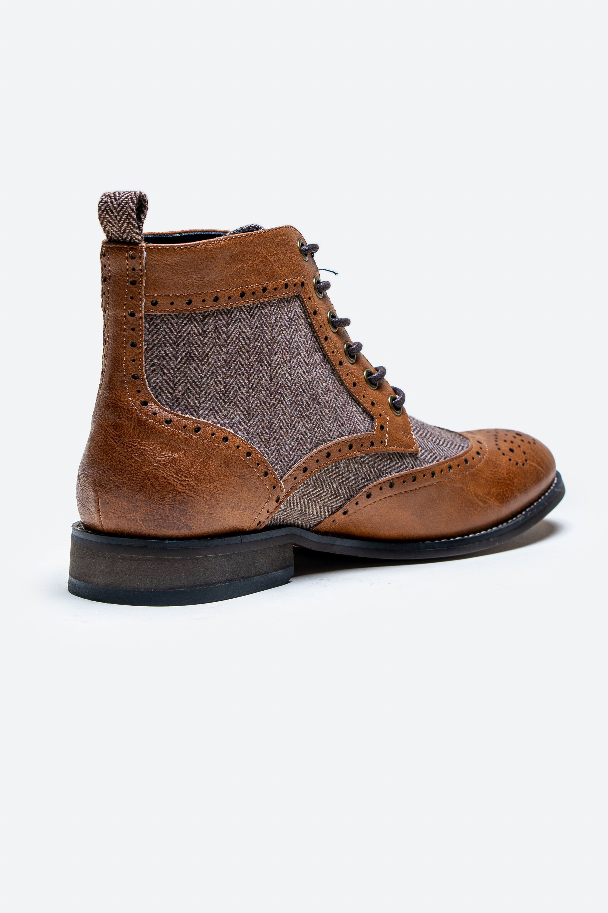 Men's Ankle Boots Lace Up Brogue Shoes - JONES - Tan Back Picture