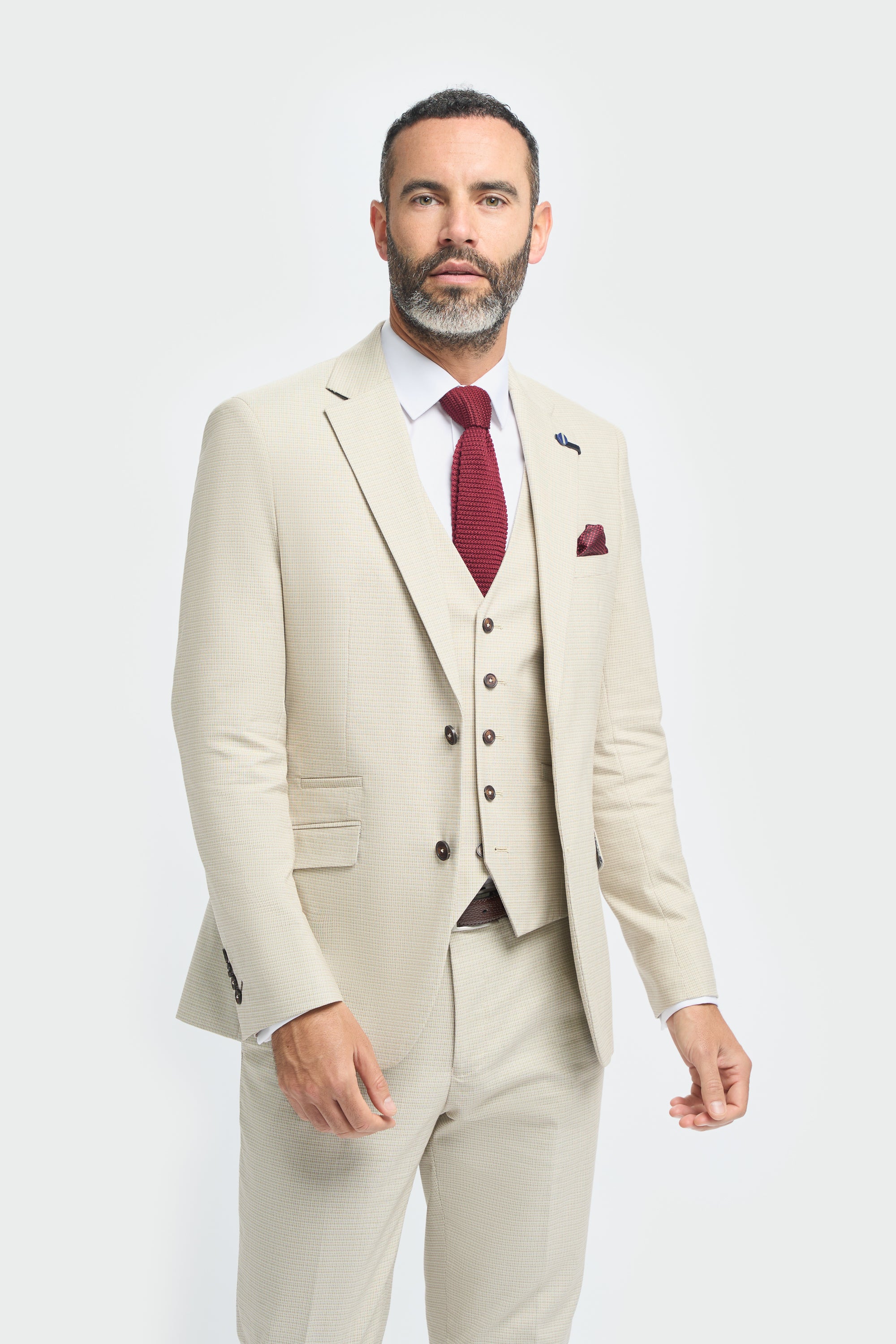 Men’s Beige Cotton Microcheck Suit Jacket - Hampton Model Picture