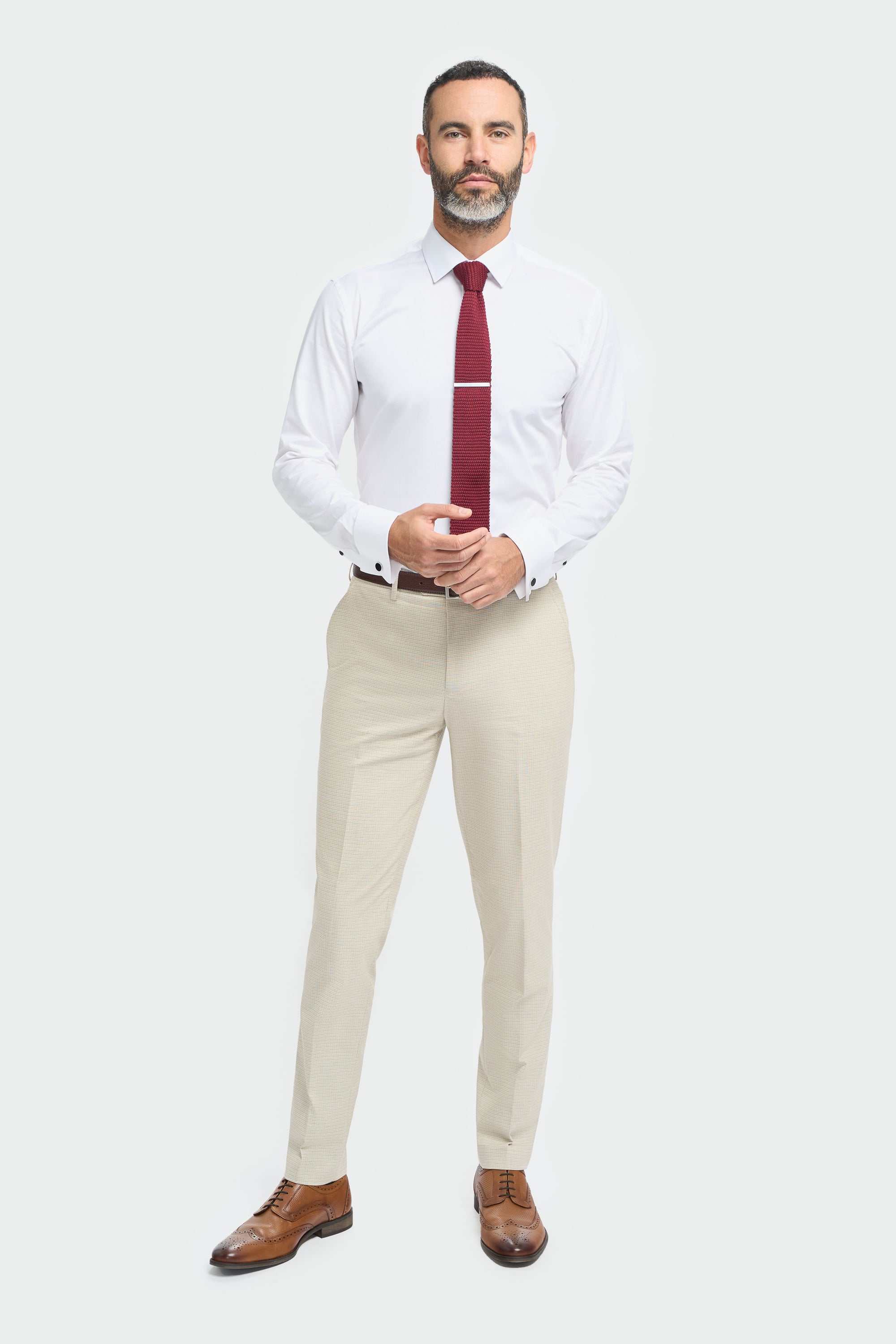 Men's Beige Cotton Microcheck Trousers Sold Separately Set Trousers Front Picture