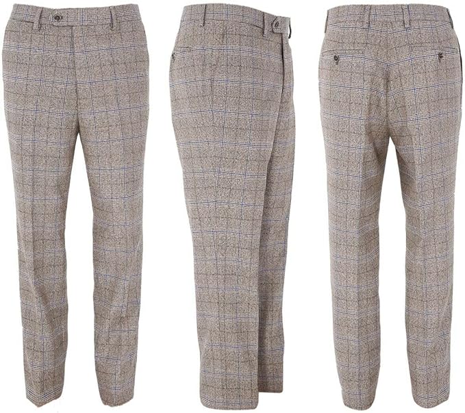 Herren Beige Prince of Wales Karo 3-teiliger Anzug – Slim Fit Hochzeitsanzug mit doppelt geknöpfter Weste
