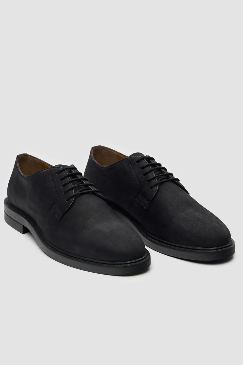 Men’s Black Suede Leather Lace Up Derby Shoes - Pedro - Black Pair Side Picture