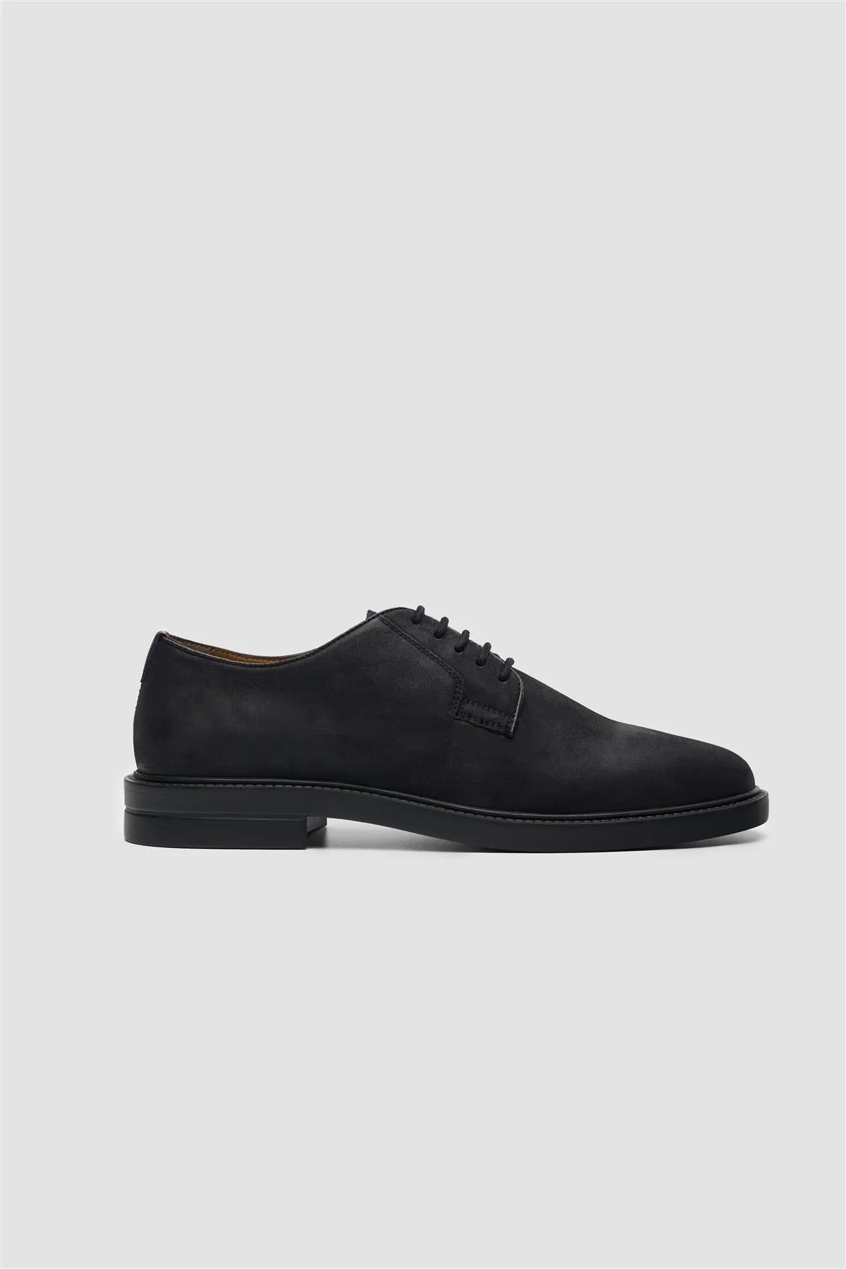 Men’s Black Suede Leather Lace Up Derby Shoes - Pedro - Black Side Picture