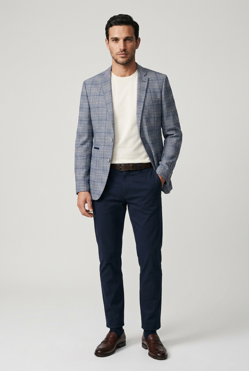 Veste blazer ajustée pour homme à carreaux fenêtre Bleu
